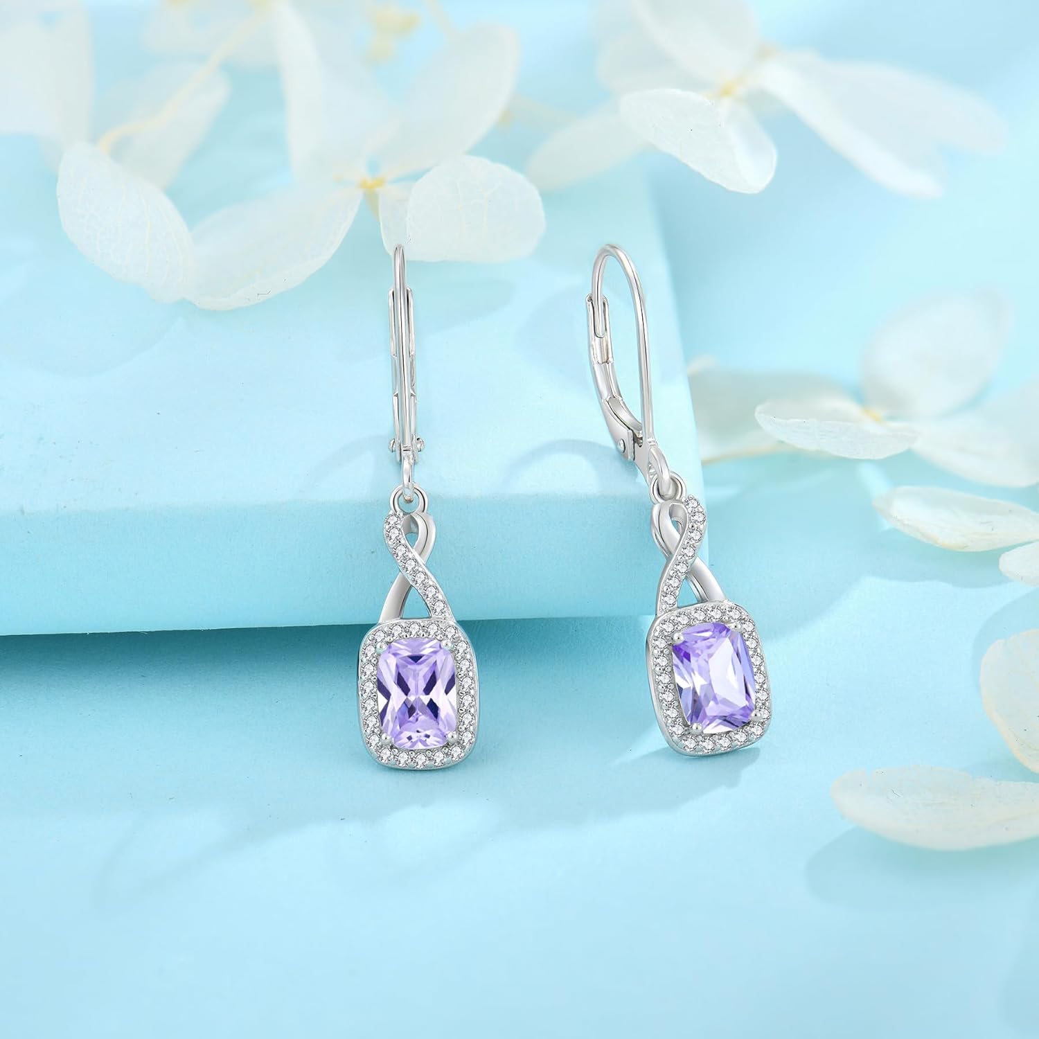Thumbnail 3 de FJ Unendlichkeit – hängende Ohrringe aus 925 Sterling Silber mit Prinzessschliff & Zirkonia