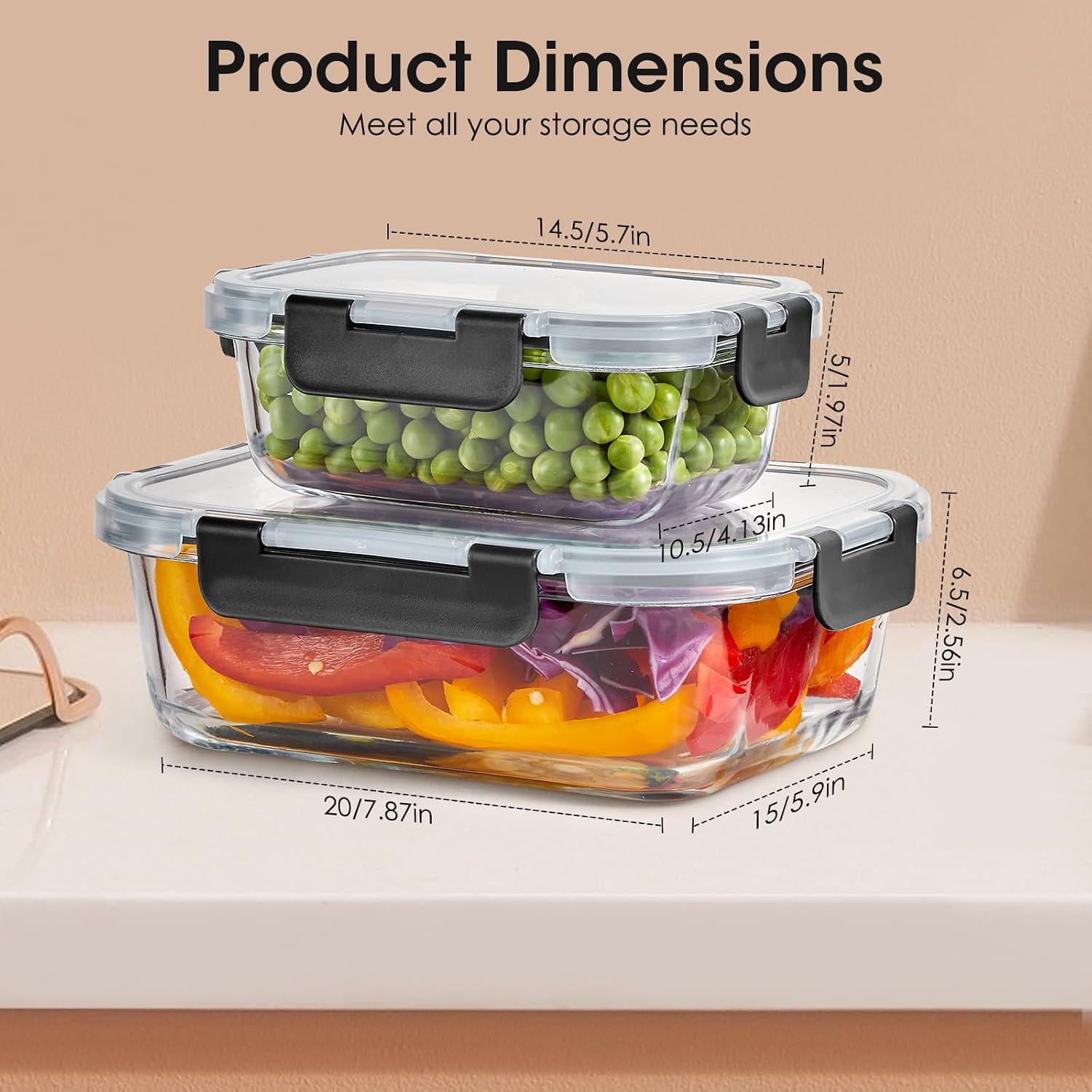 Thumbnail 6 de Liuruiyu 10 Pack Glass Food Storage Containers with Lids — Airtight, Oven/Microwave/Freezer/Dishwasher Safe