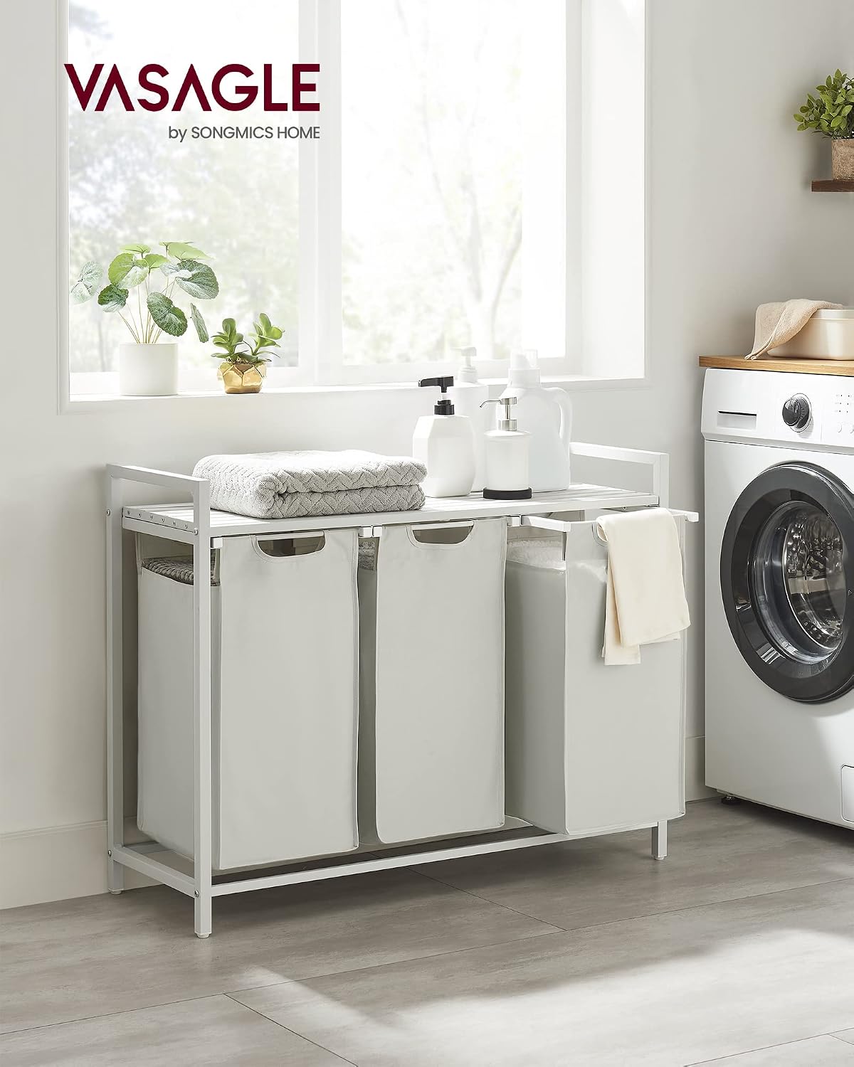 Detalle de VASAGLE Brenta BLH301W01 Laundry Sorter 55AA4374, 120 L, 3 Sections