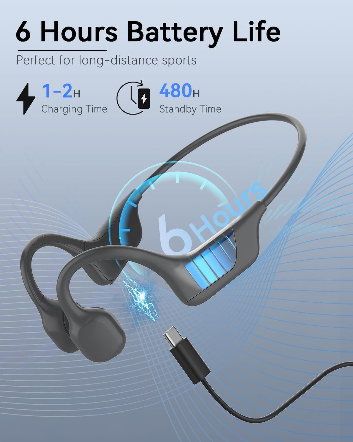 Thumbnail 3 de ANSTEN Casque à conduction osseuse Bluetooth 5.3 (open ear) avec micro, étanchéité IPX5