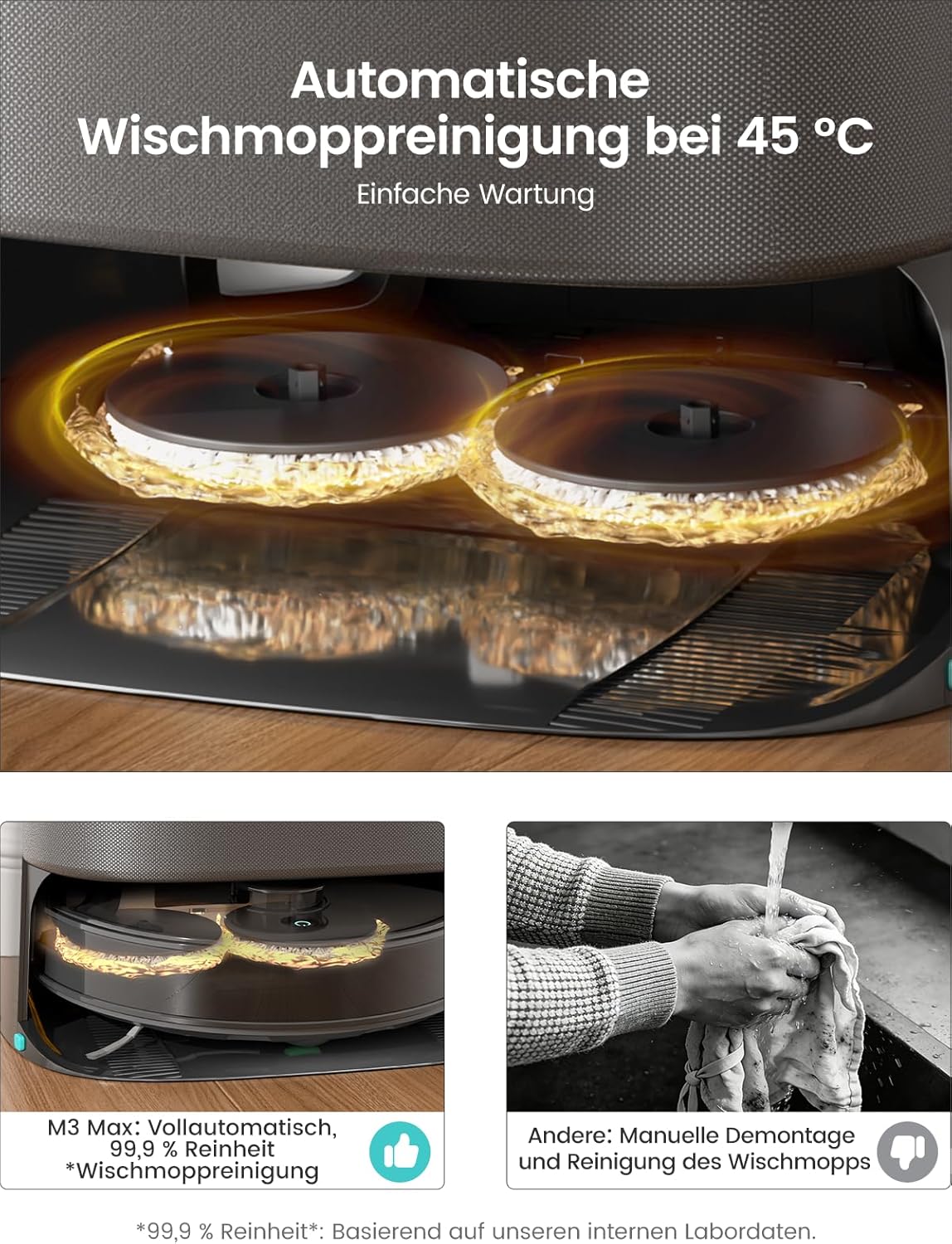 Detalle de Lefant M3 Max Saugroboter mit Wischfunktion – leistungsstarke All-in-One Reinigung