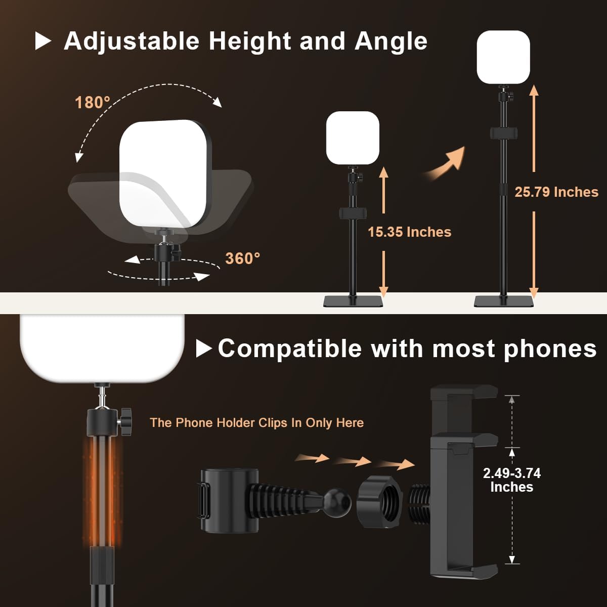 Thumbnail 4 de Mojimdo 180 LED Videolicht mit Handyhalter – USB-Key-Licht für Zoom, Live-Streaming & Videoaufnahmen