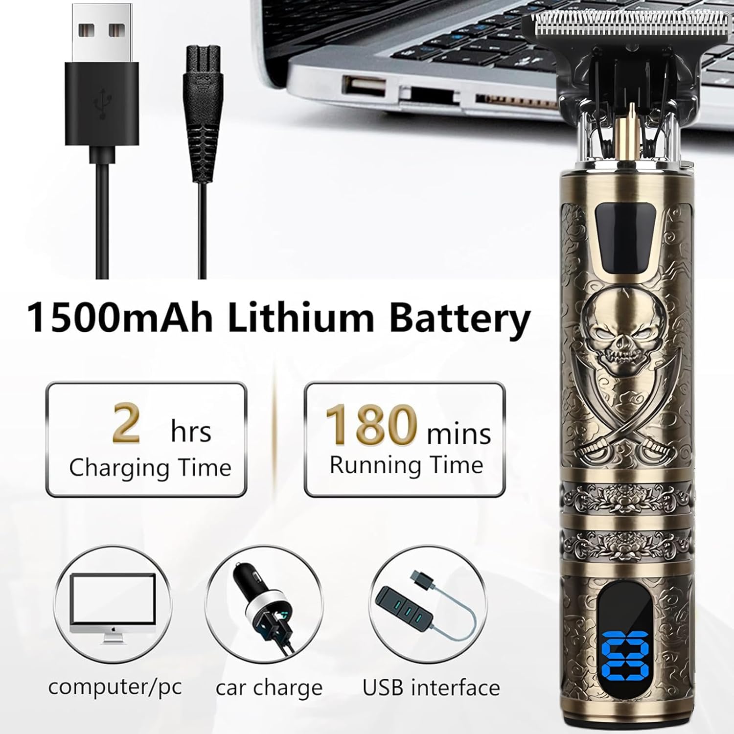 Thumbnail 2 de XkuiHF Tondeuse cheveux et barbe IPX7 rechargeable USB, 4 peignes (1,5–4 mm) et lame à bord précis