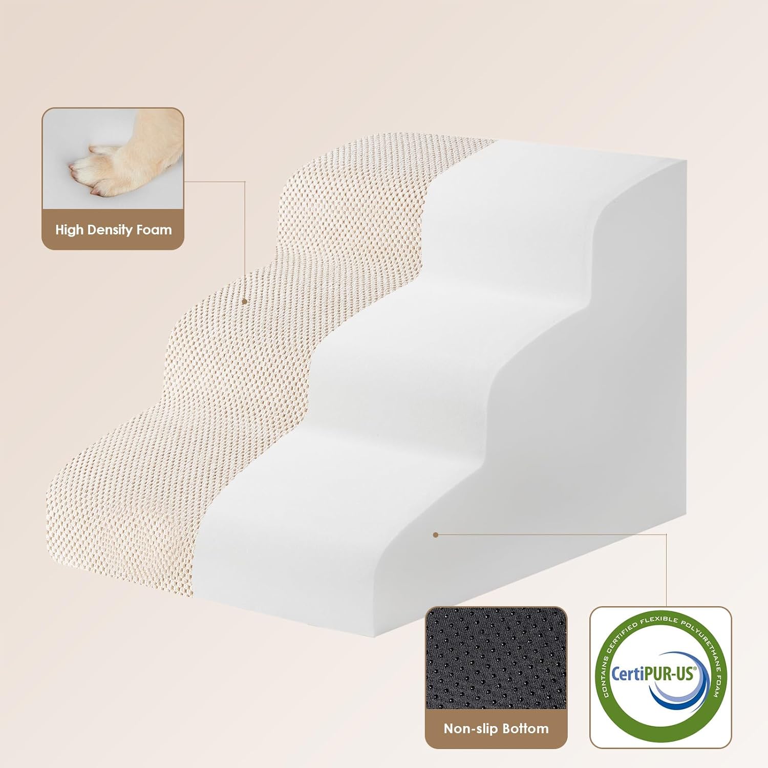 Detalle de EHEYCIGA Curved 3-Step Dog Stairs for Bed and Sofa with Washable Cover