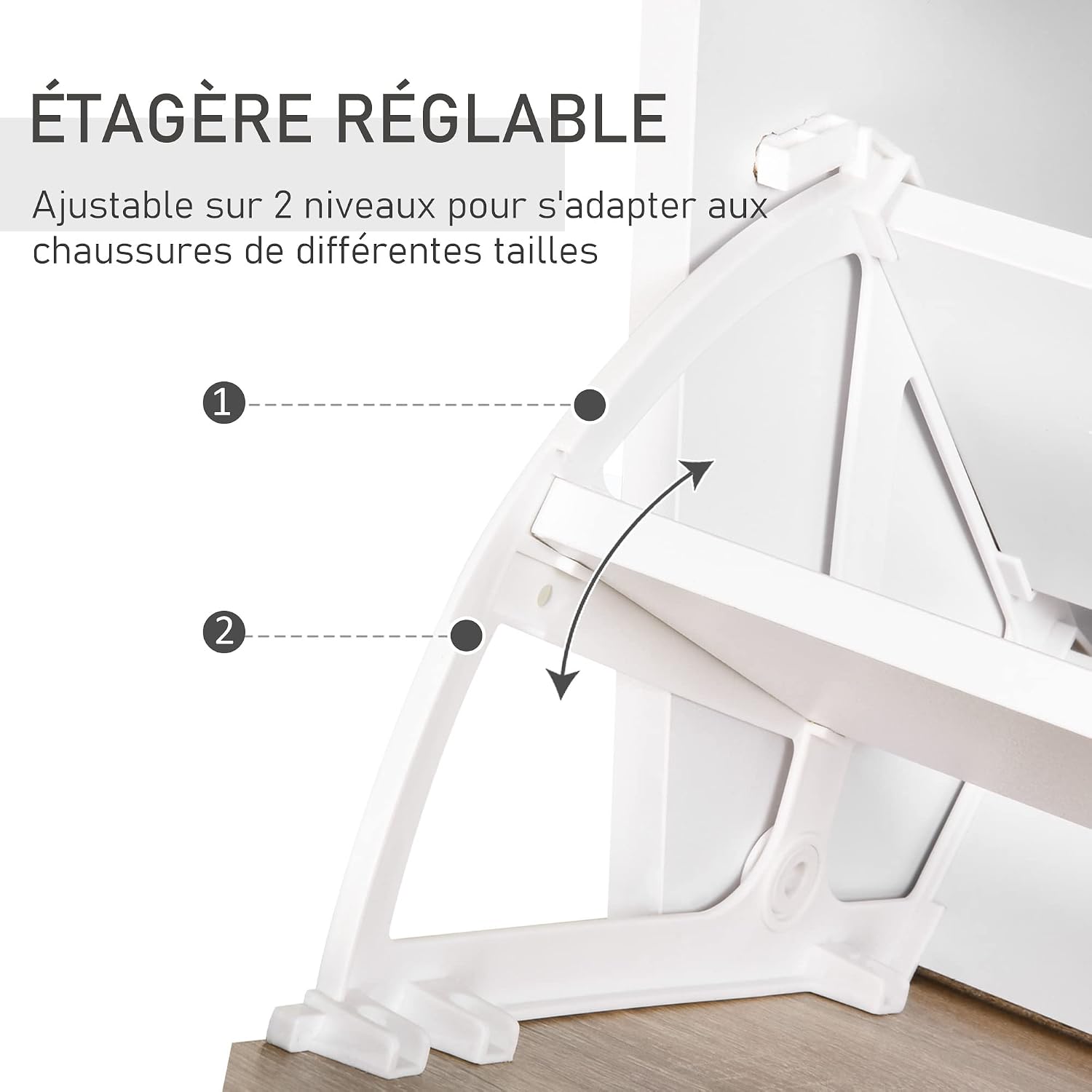 Thumbnail 4 de HOMCOM Armoire à Chaussures — Meuble de rangement 2 portes abatantes, 2 compartiments, tiroir et plateau en verre, bois chêne blanc