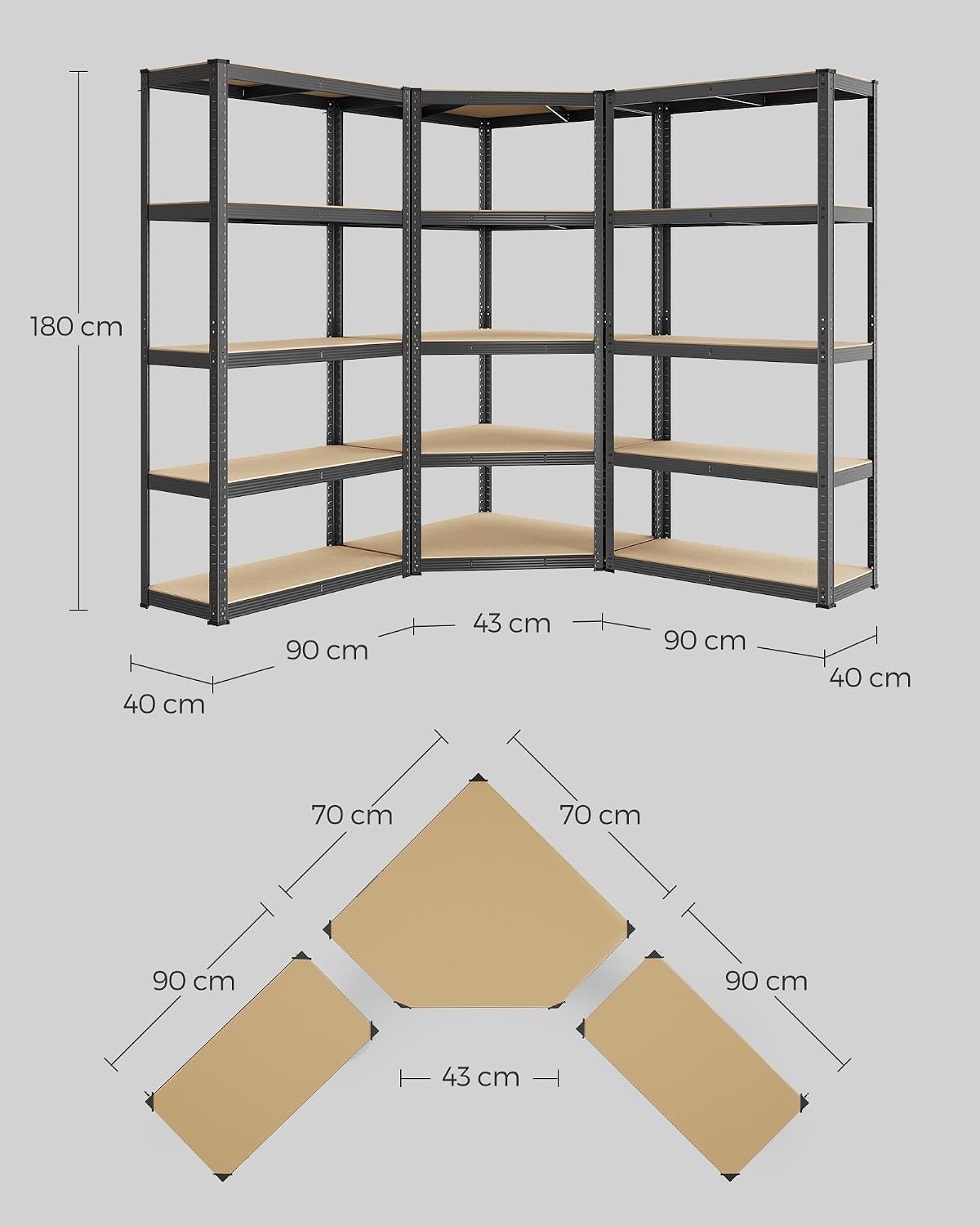 Detalle de SONGMICS GLR070B03 Eckregal 5 Ebenen, bis 2625 kg 🪵