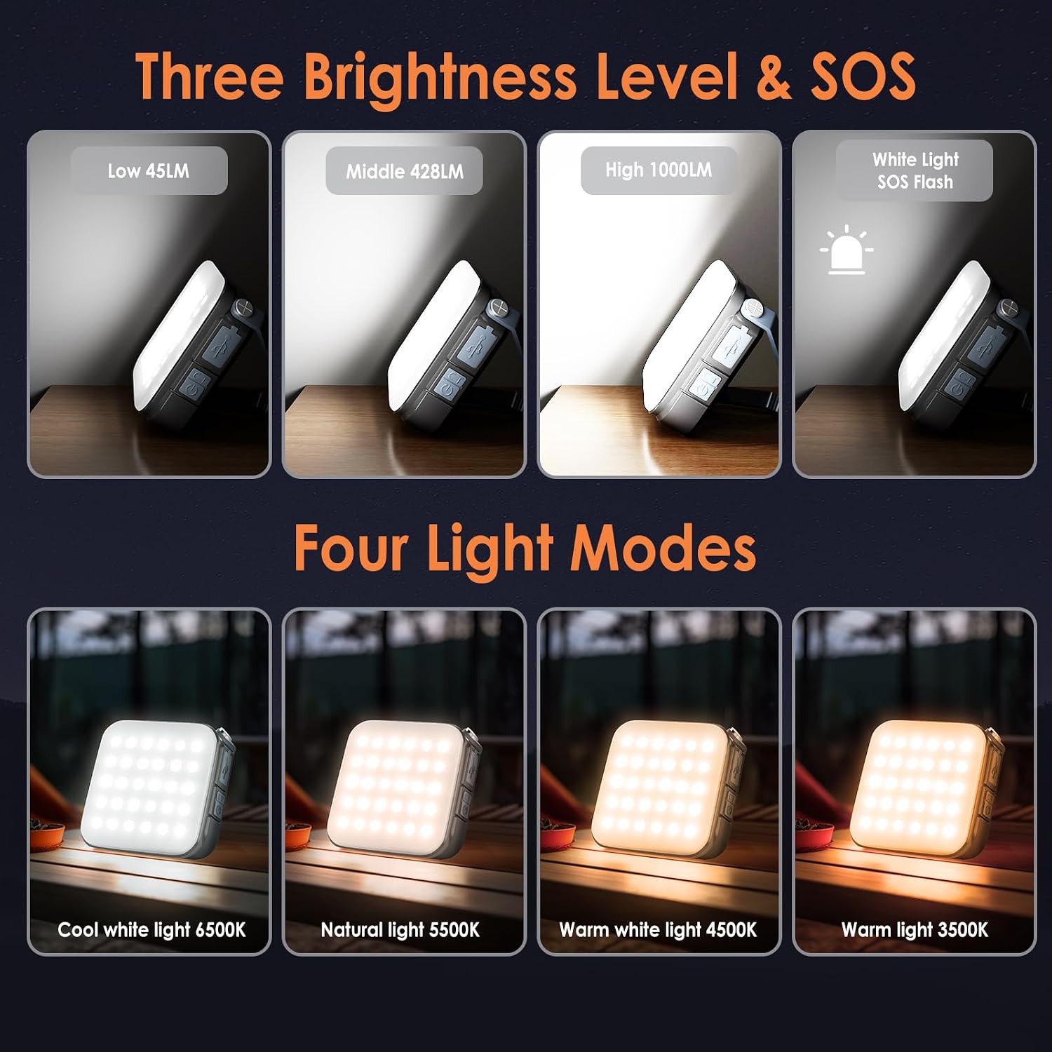 Detalle de Quntis Camping Light Rechargeable: Solar/USB-C LED Lantern with 4000mAh Power Bank