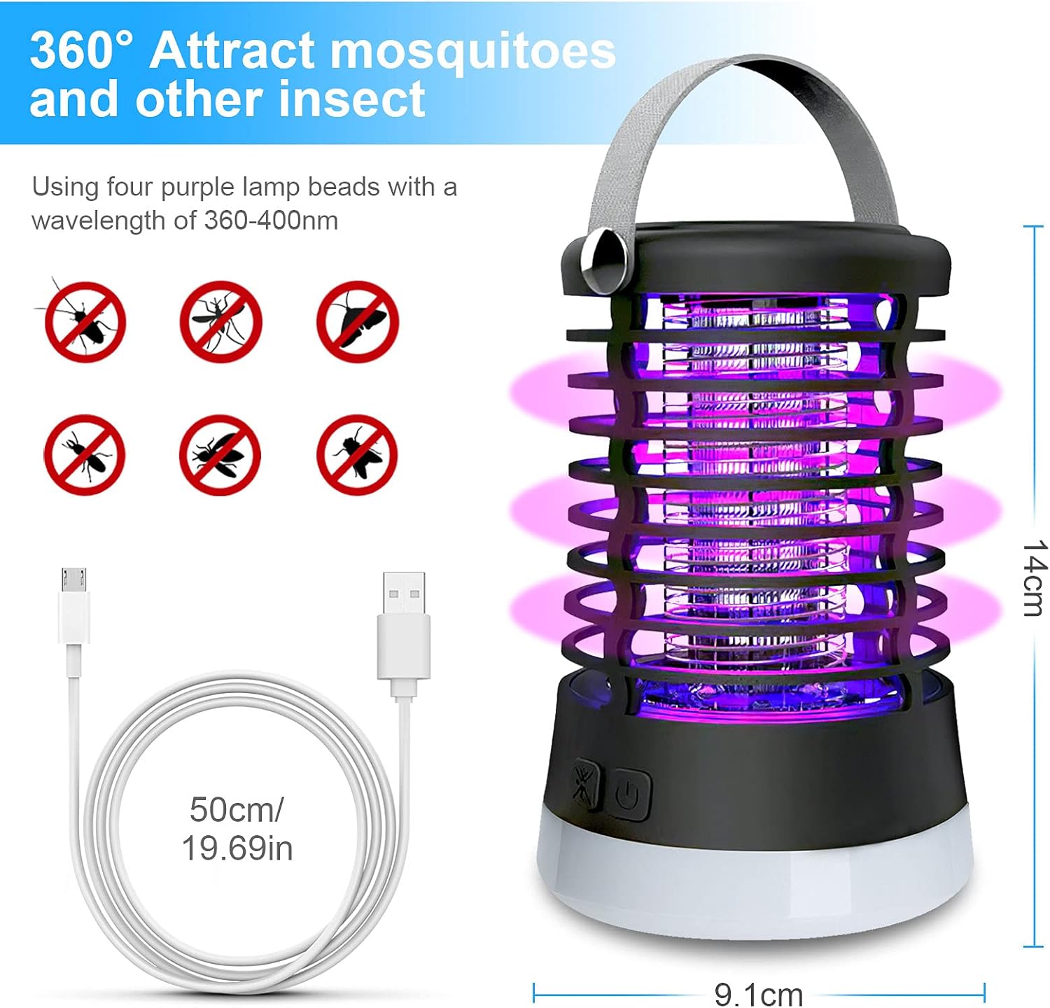 Thumbnail 1 de Lampe Anti Moustique Rechargeable 3 en 1 – IP66 et USB, intérieur et extérieur