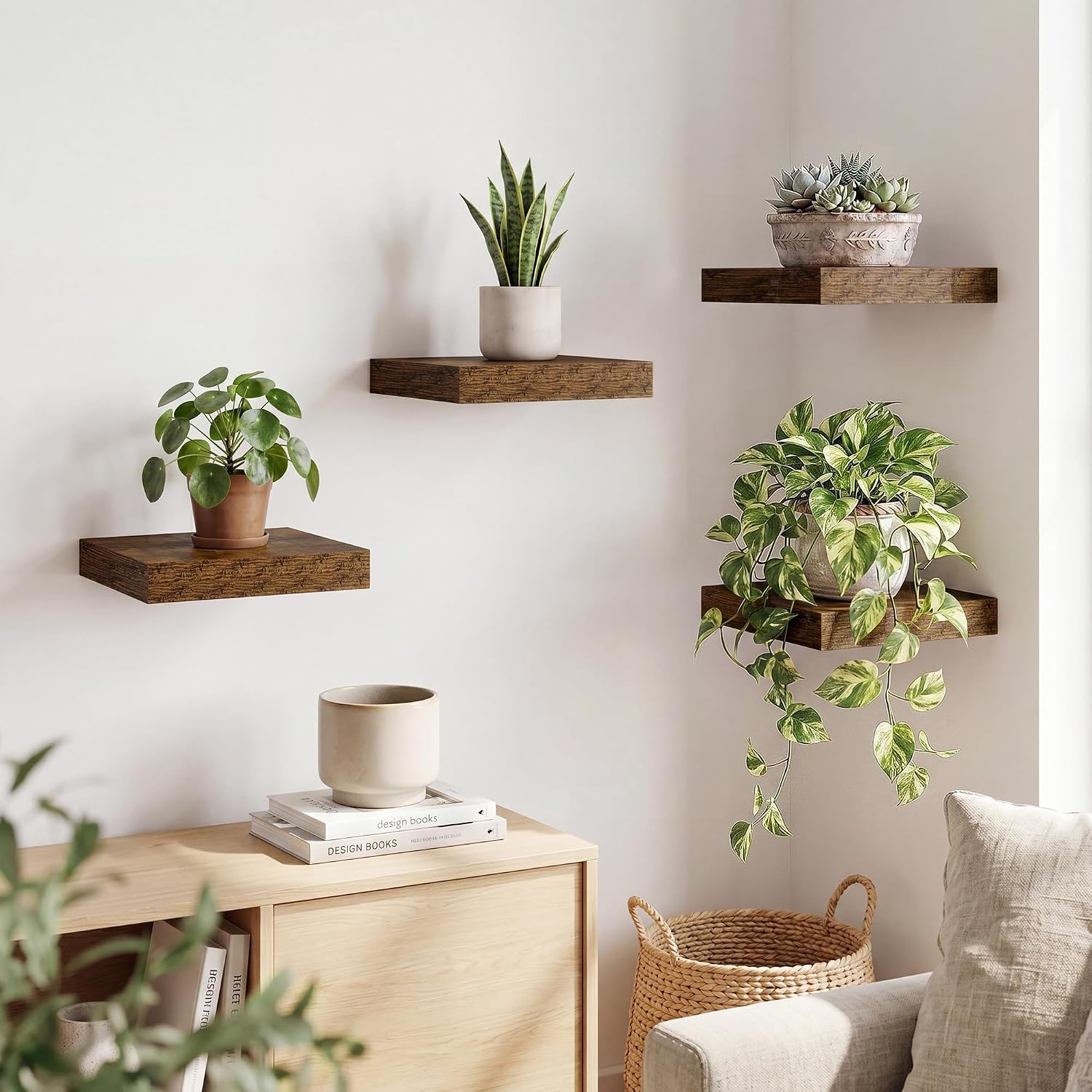 Thumbnail 3 de RICHFOCUS 8 Inch Floating Shelves Set of 4: Rustic Wall Shelves with Invisible Brackets