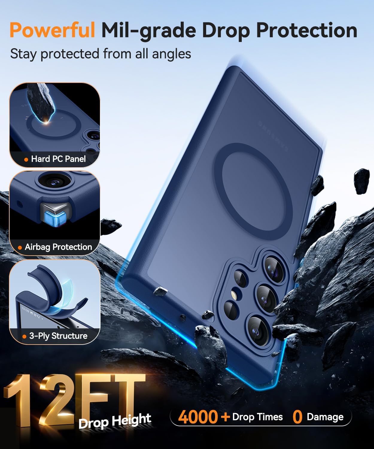 Detalle de CANSHN Magnetica Cover per Samsung Galaxy S22 Ultra 6.8" – Protezione fotocamera completa, retro opaco traslucido e magnete forte