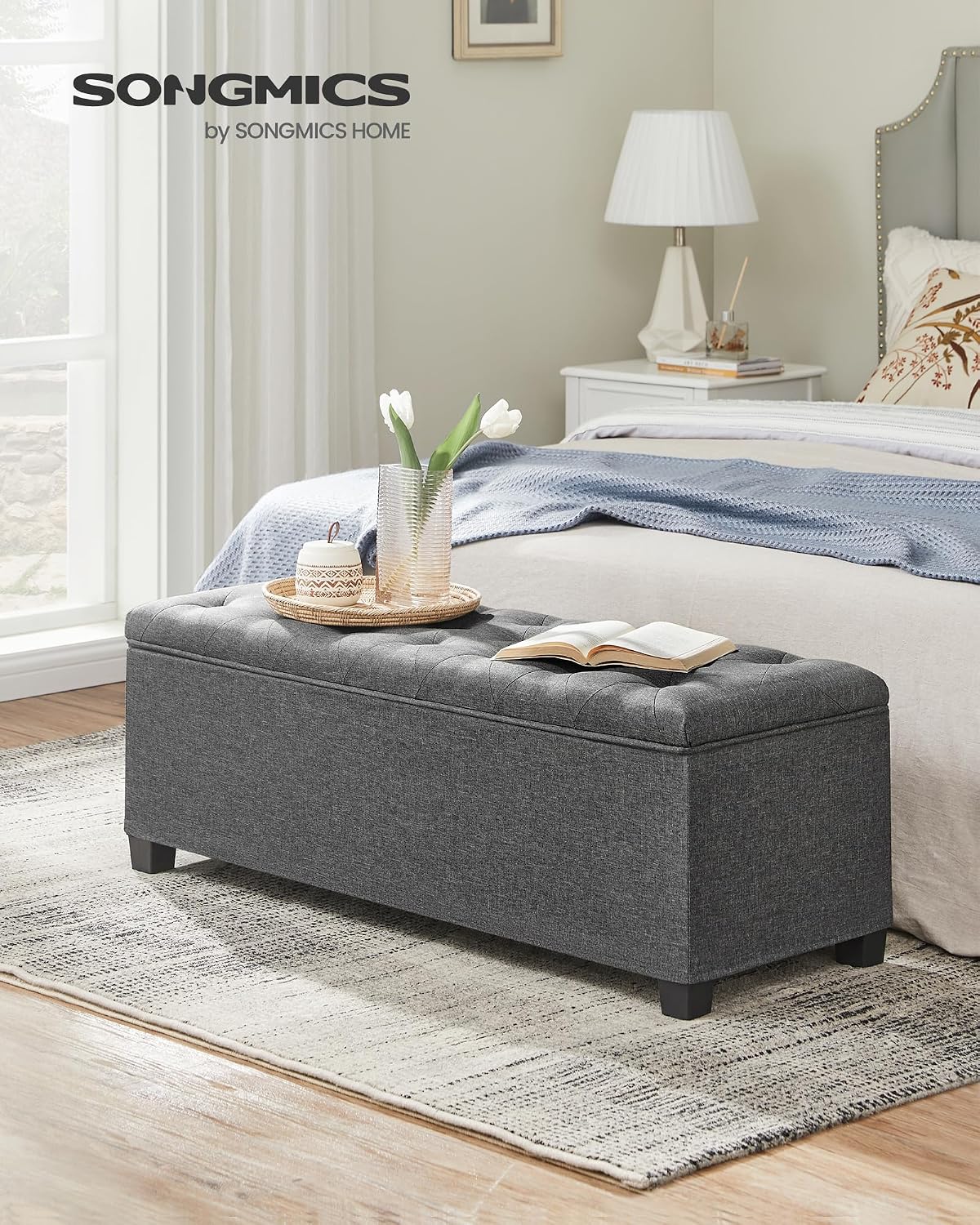 Detalle de SONGMICS Storage Ottoman Bench, 43.3 x 15.8 x 15.8 Inches