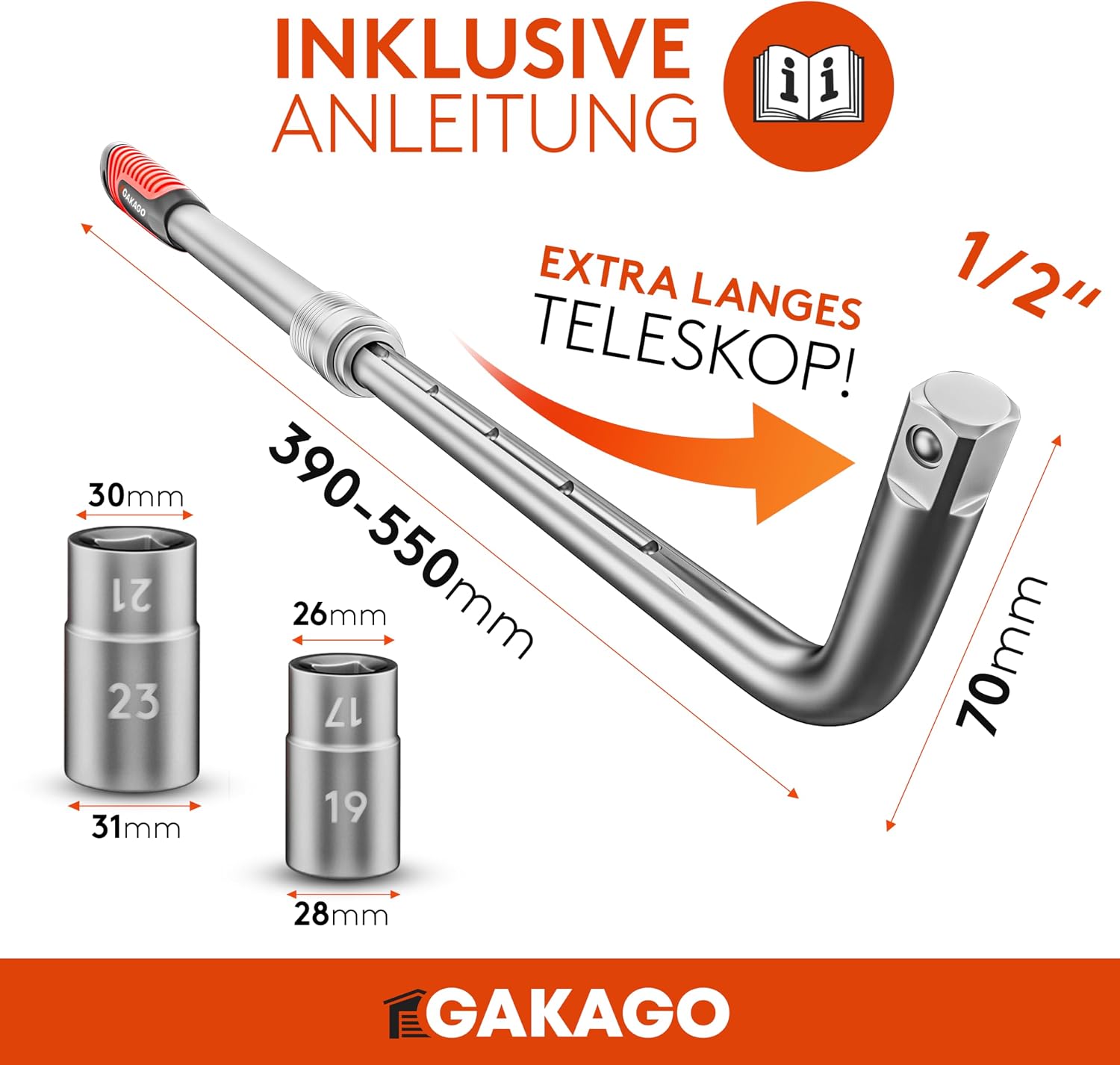 Thumbnail 3 de Gakago Teleskop Radmuttern-Schlüssel 1/2 Zoll 🛠
