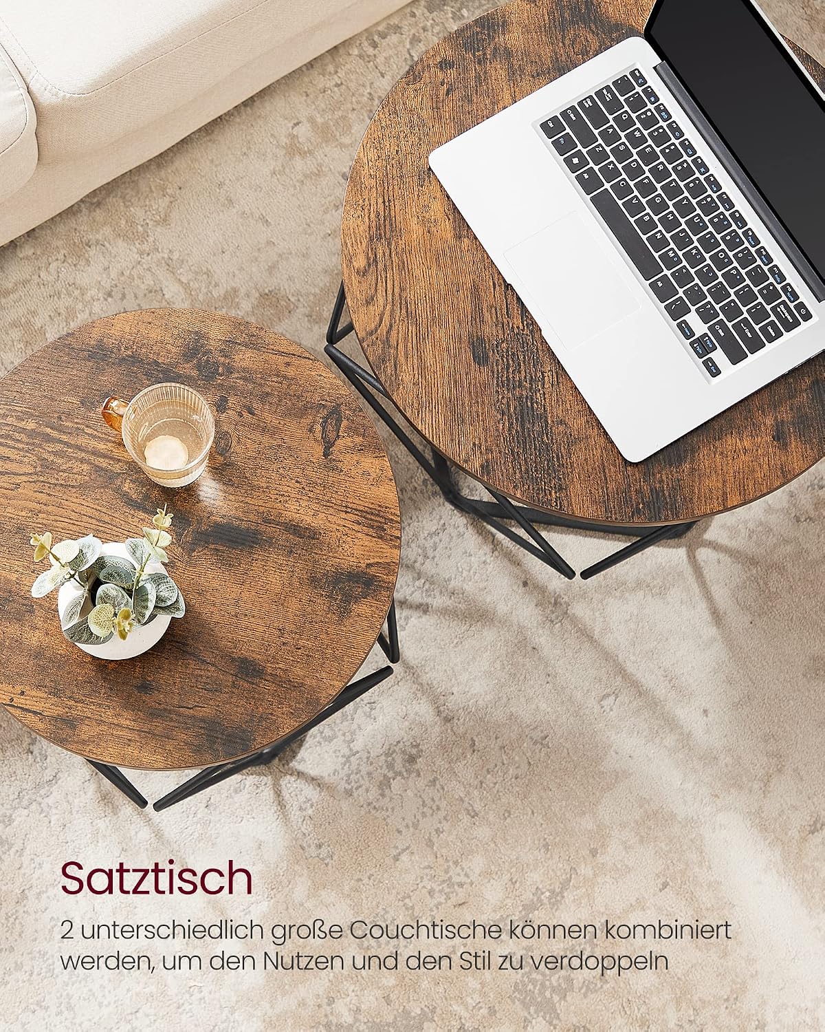 Thumbnail 6 de VASAGLE Couchtisch rund 2er Set – Vintage-Flair, abnehmbare Tischplatten, stabil und vielseitig einsetzbar