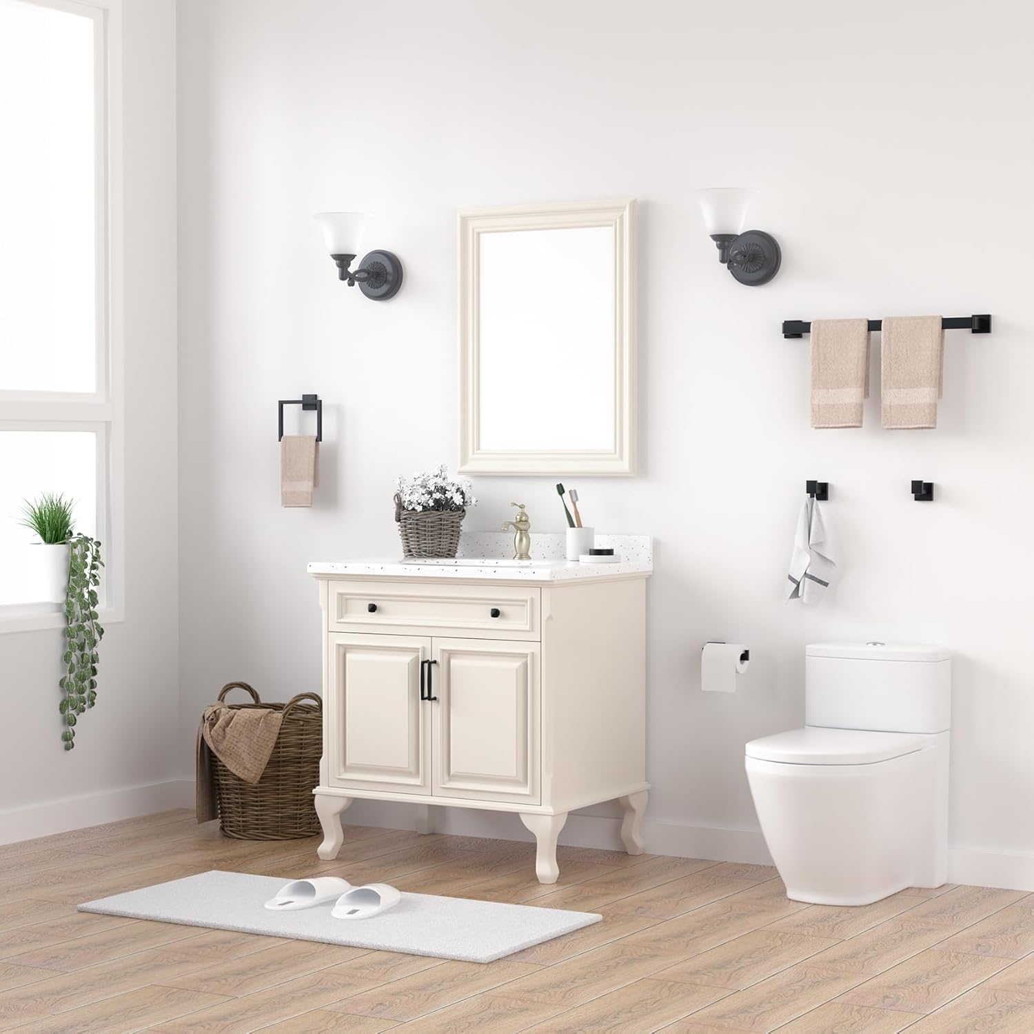 Thumbnail 6 de 10-Pieces Matte Black Bathroom Accessories Set (23.6-Inch Towel Bar)