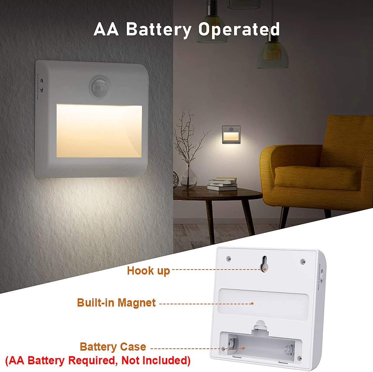Thumbnail 2 de Batteriebetriebenes Nachtlicht mit Bewegungsmelder (2er-Set) – 3 Modi AUTO/AUS/EIN, natürliches Weiß