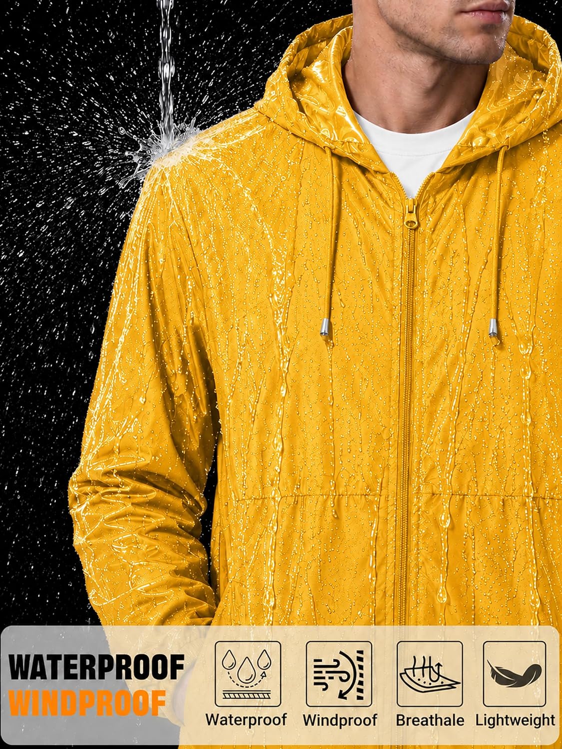 Detalle de Uposiut Men's Rain Jacket, 10,000 mm H₂O Rating