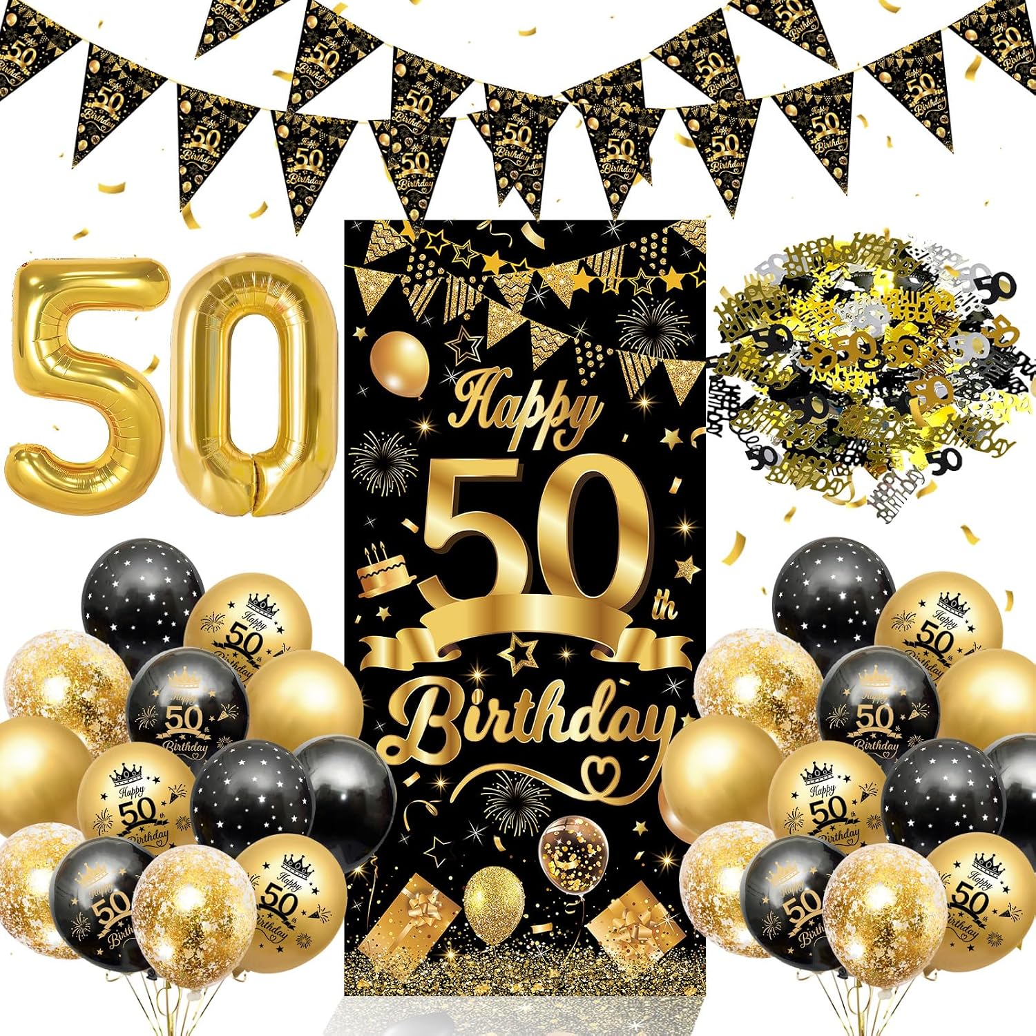 Detalle de AivaToba 50th Birthday Decorations – Black & Gold Party Set