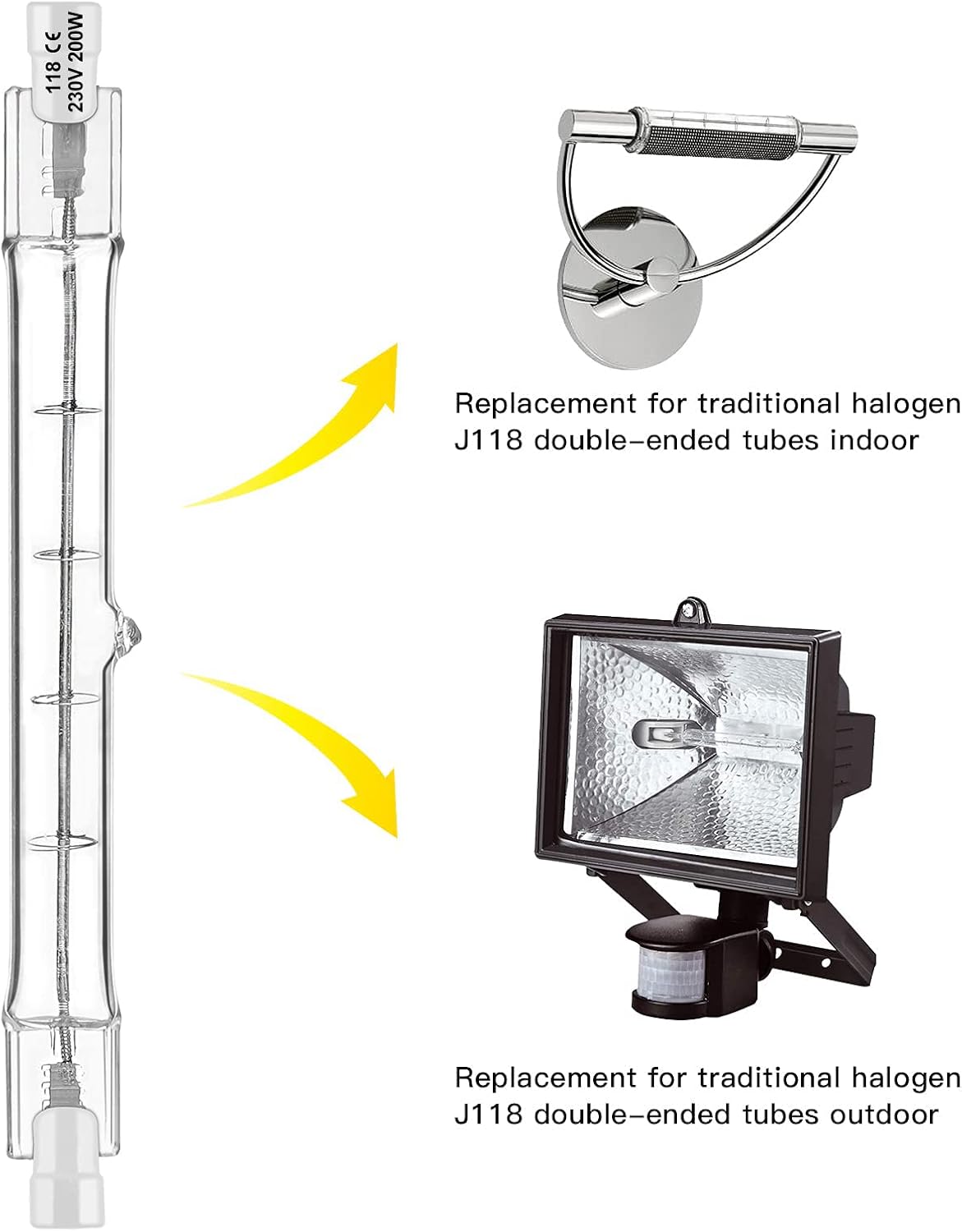 Detalle de Jaenmsa R7s Halogen Light Bulbs, 200W, 118mm, 2700K Warm White, Dimmable (Pack of 5)