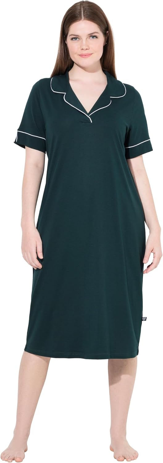 Detalle de Ulla Popken Chemise de Nuit Col à Revers et Manches Courtes avec Passepoils Fantaisie