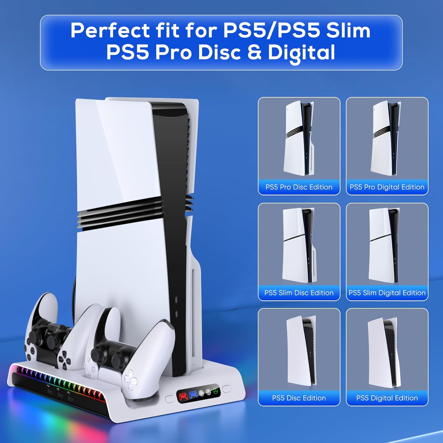 Thumbnail 2 de FASTSNAIL PS5 Charging Stand with Cooling Fan — Dual Controller Charger, RGB Lights and Headset Hook