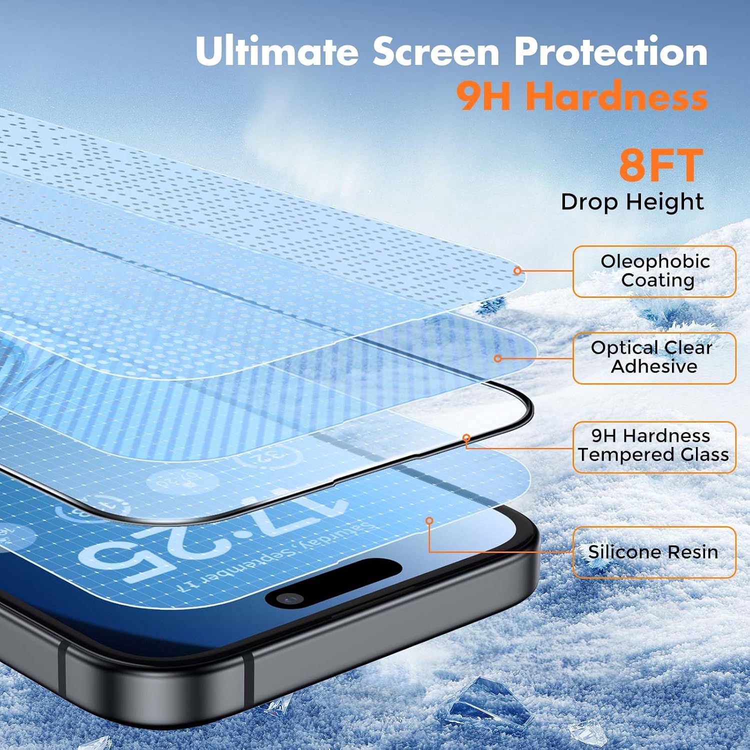 Detalle de UNBREAKcable 3-Pack Screen Protector for iPhone 15 (6.1”) – Double Shatterproof Tempered Glass, Easy Installation Frame, 99.9% HD Clarity