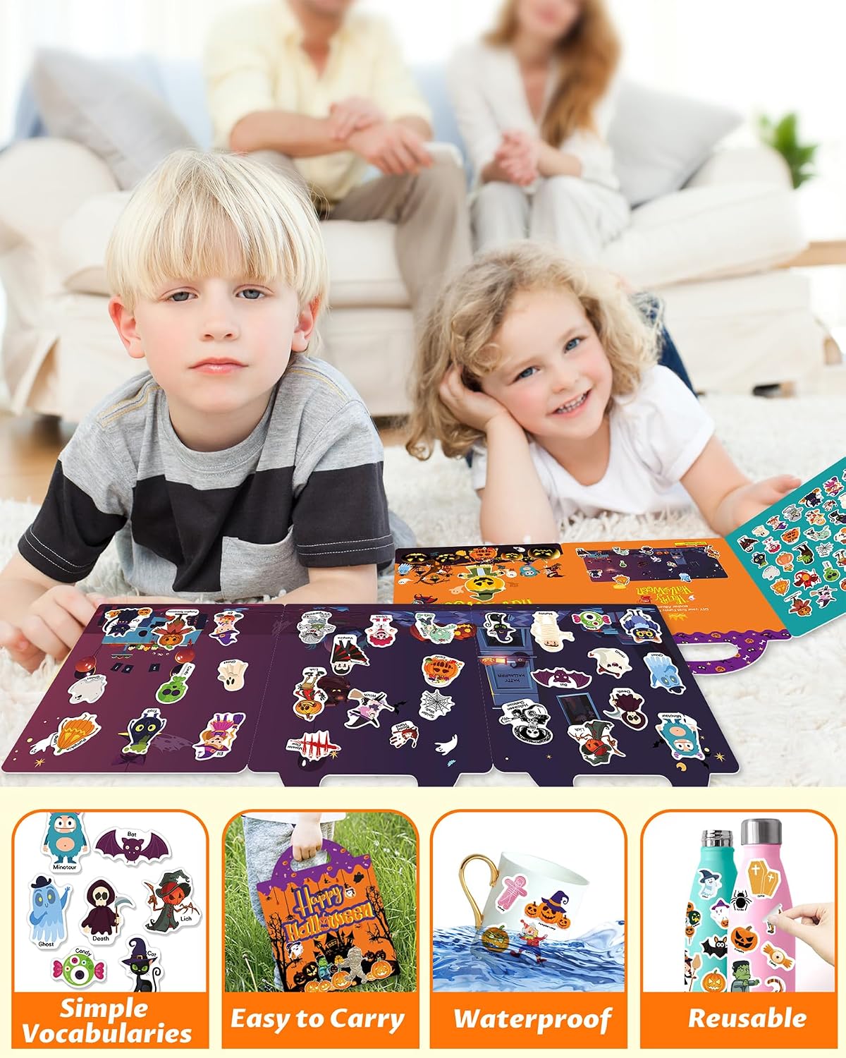 Thumbnail 4 de Walenced Walenced-Halloween Reusable Halloween Sticker Book, 72 Vinyl Stickers