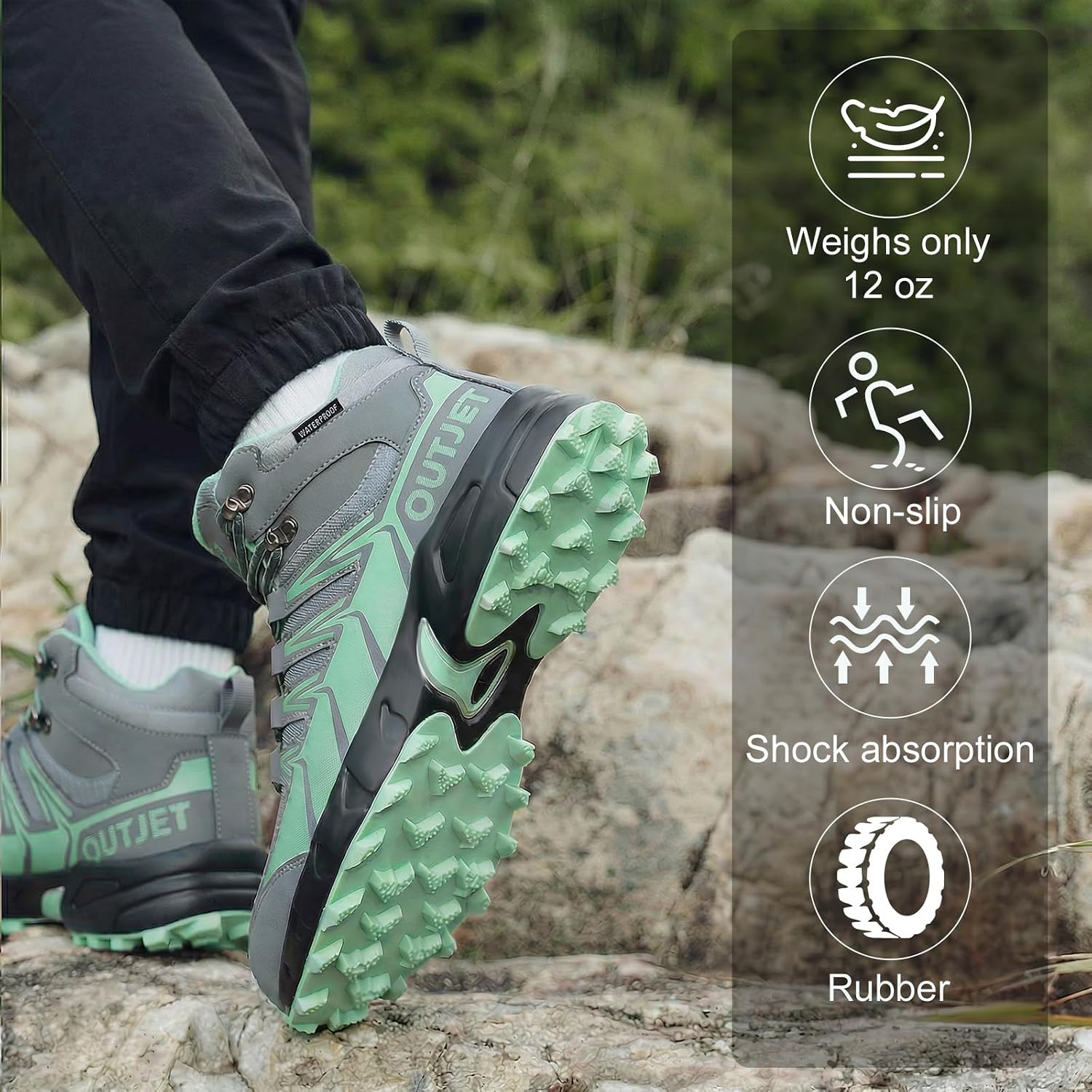 Detalle 2 de OUTJET Women's Waterproof Hiking Boots: Lightweight, Non-Slip Comfort for Outdoor Treks