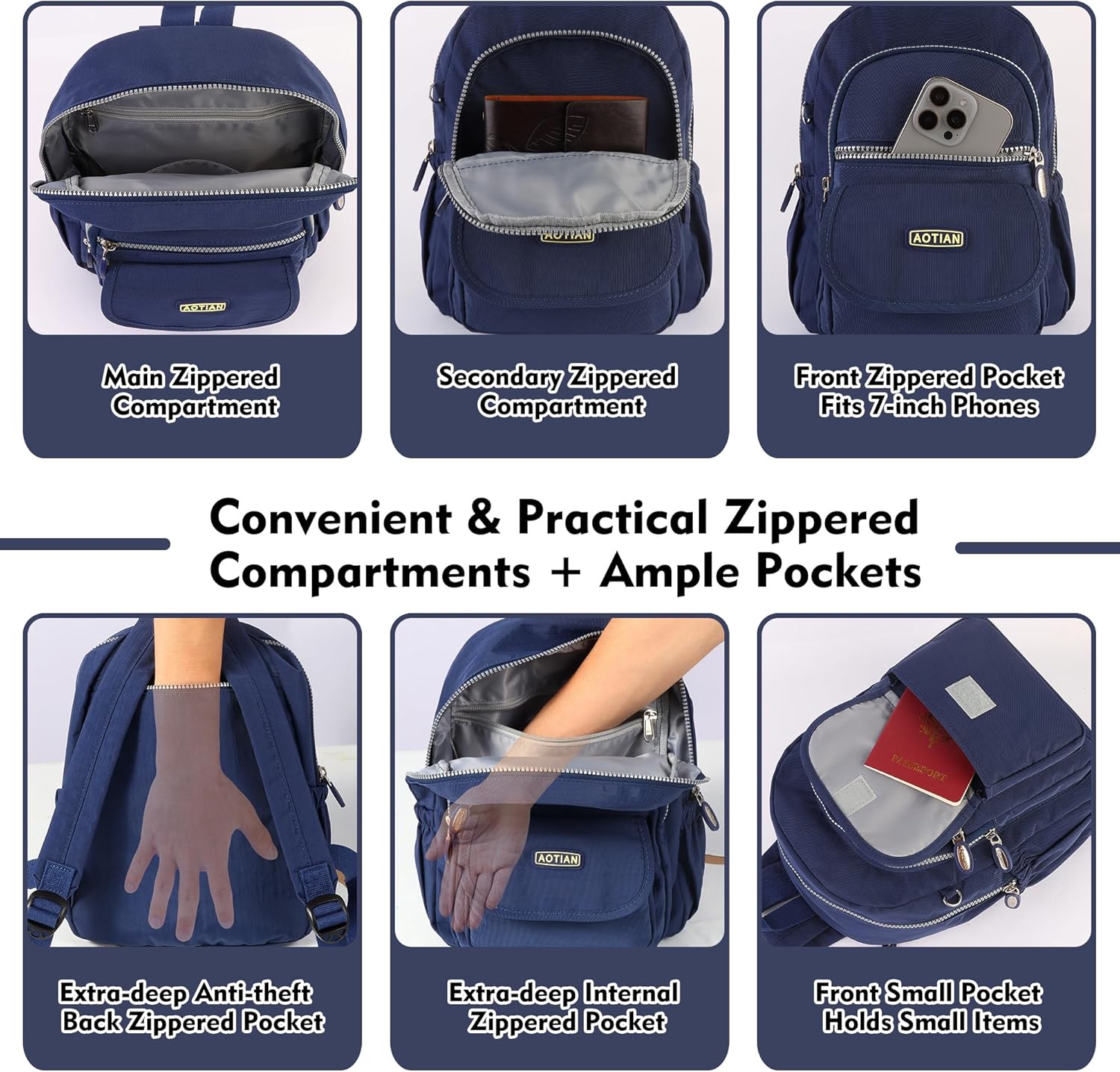 Thumbnail 3 de AOTIAN Mini-Rucksack für Mädchen & Damen (7 Liter) – leichter Daypack mit mehreren Fächern