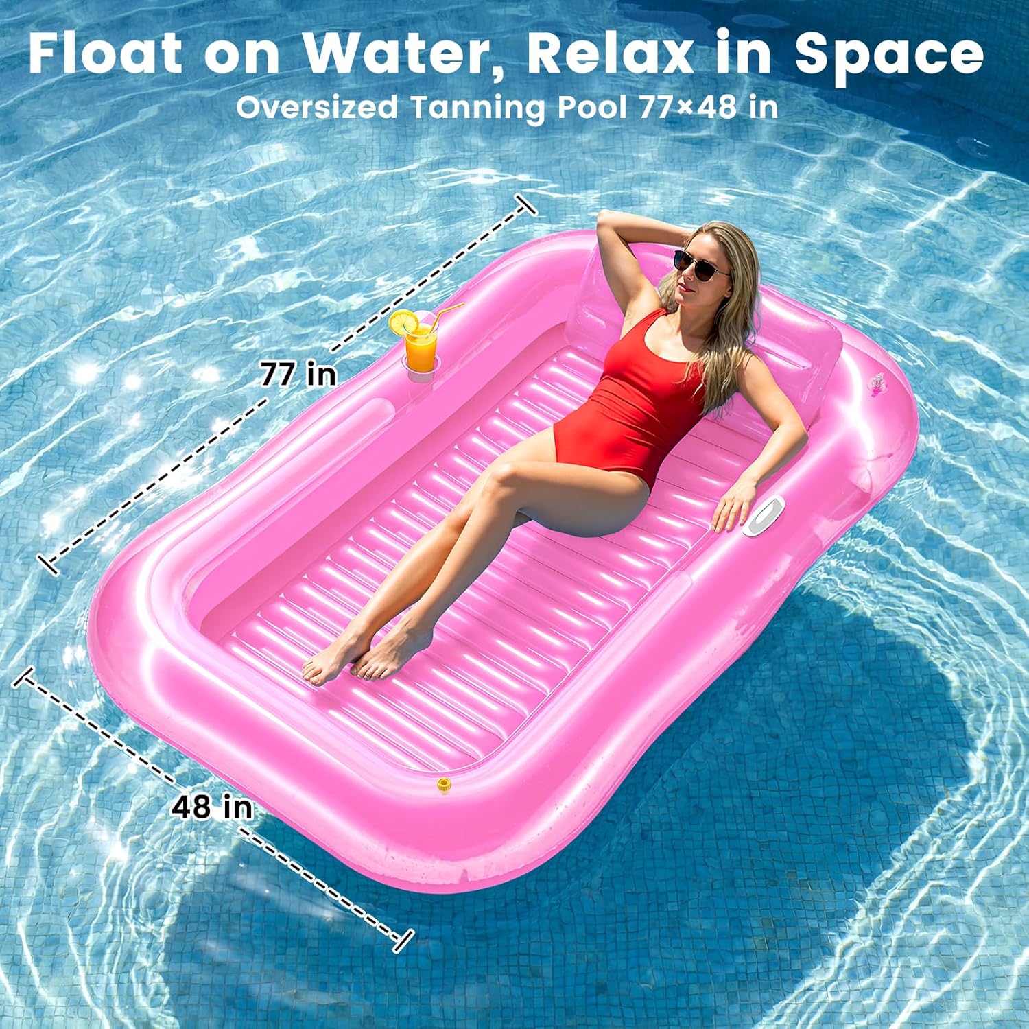 Detalle 2 de Inflatable Tanning Pool Lounger Float with Sprinkler — 77" x 48" XL