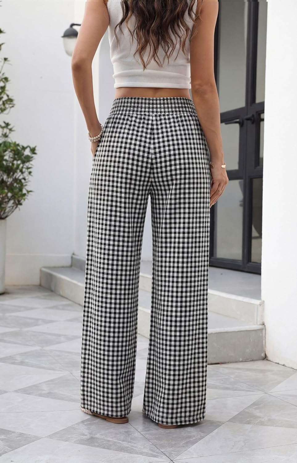 Detalle 2 de SAMPEEL Wide-Leg Palazzo Pants for Women, High Waist with Pockets