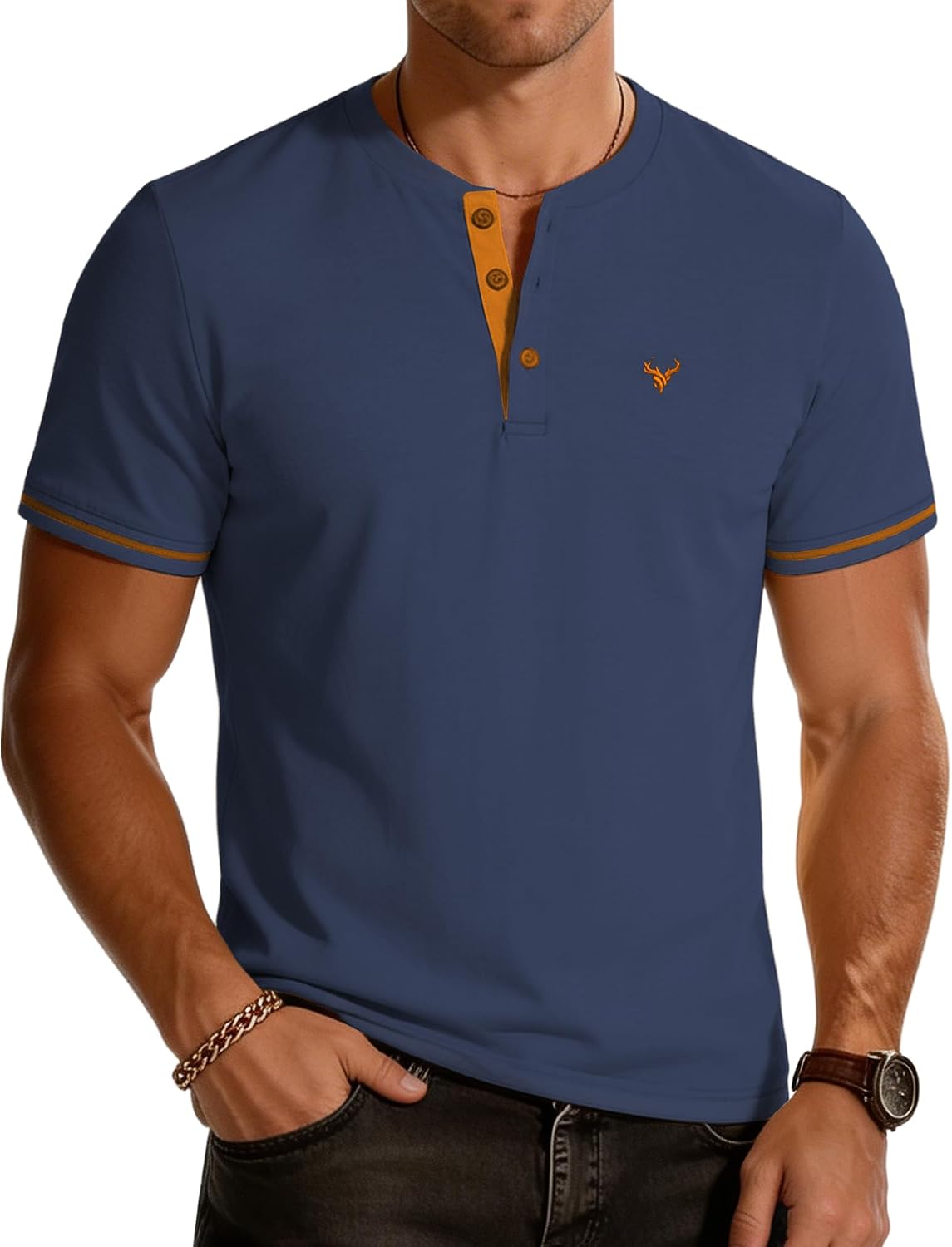 Thumbnail 6 de KUYIGO Henley-T-Shirt Herren Gestickt