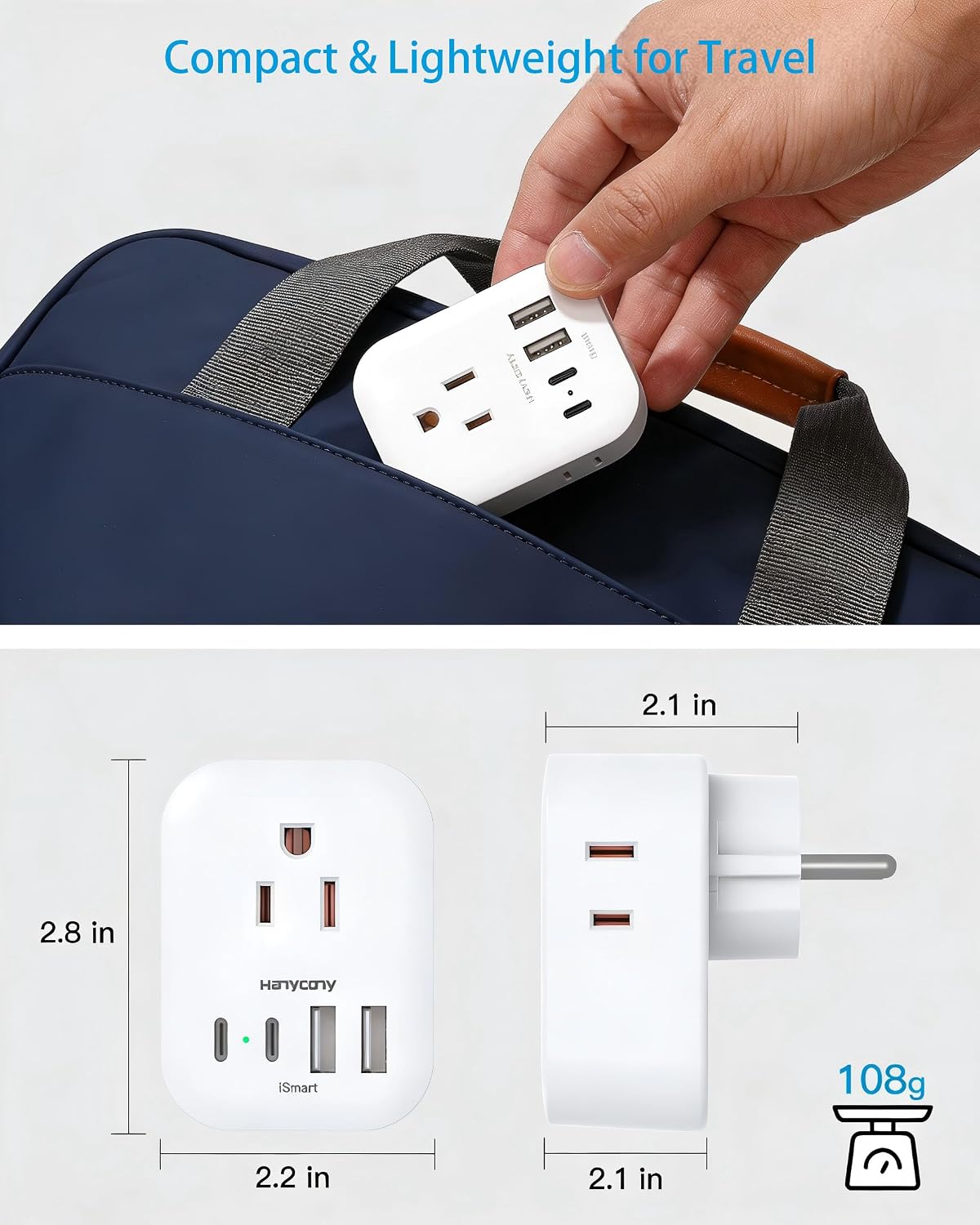 Thumbnail 4 de HANYCONY HN4WJC2 Type E/F Travel Adapter 2-Pack, 4 Outlets, 4 USB Ports