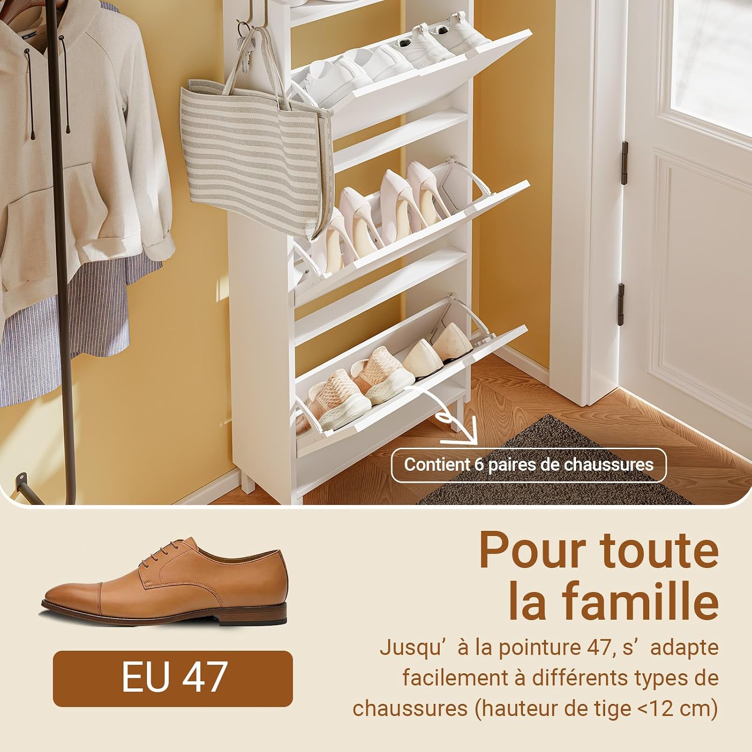 Detalle de SoBuy FSR151-H-E-W — Meuble Chaussure Entree blanc avec LED, 50 x 19 x 131 cm