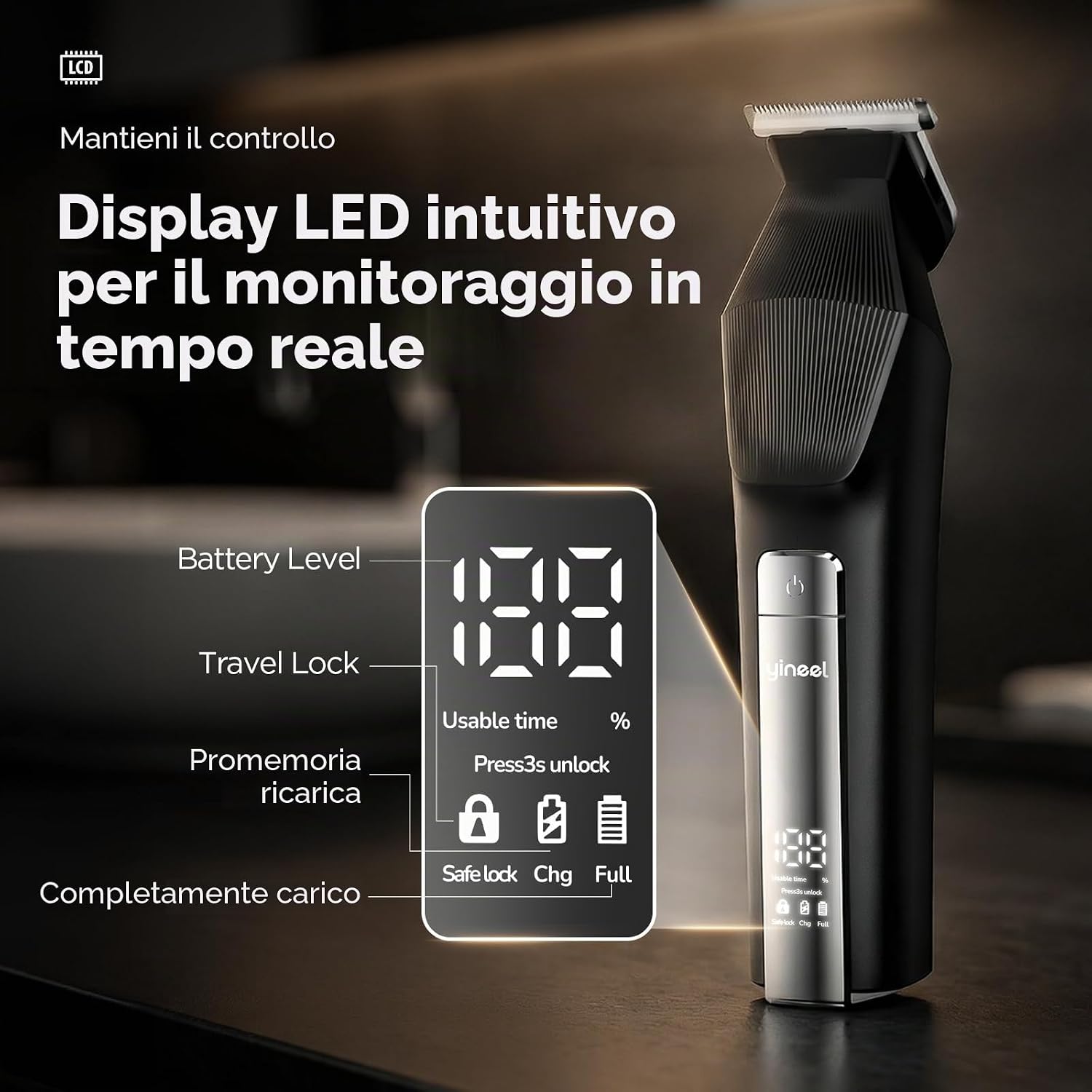Detalle de Yineel Regolabarba Rasoio Elettrico 6-in-1: kit professionale per taglio capelli, barba e corpo