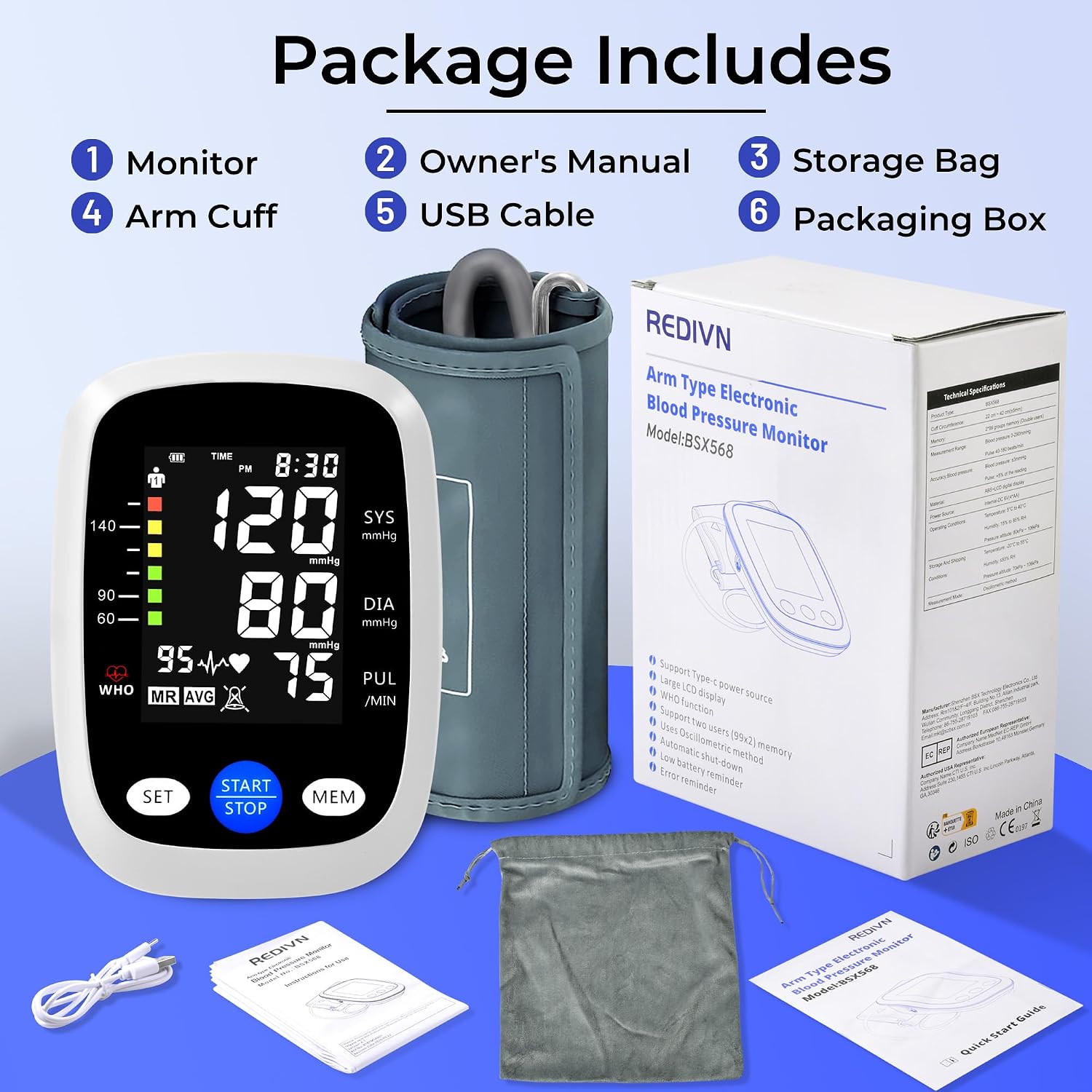 Thumbnail 6 de REDIVN BSX568 Upper Arm Blood Pressure Monitor with Backlit LCD and Dual-User Memory