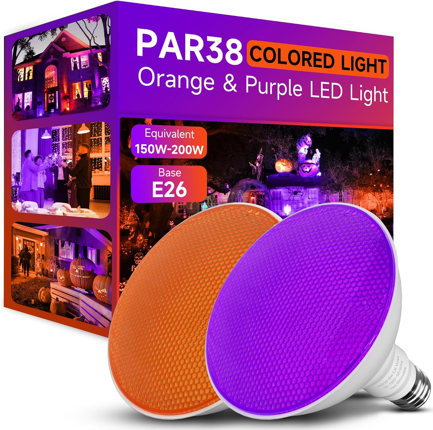 Detalle de Nouscan 120VPAR38OO#VVW15E26 PAR38 LED Flood Bulbs, Orange and Purple, 2-Pack