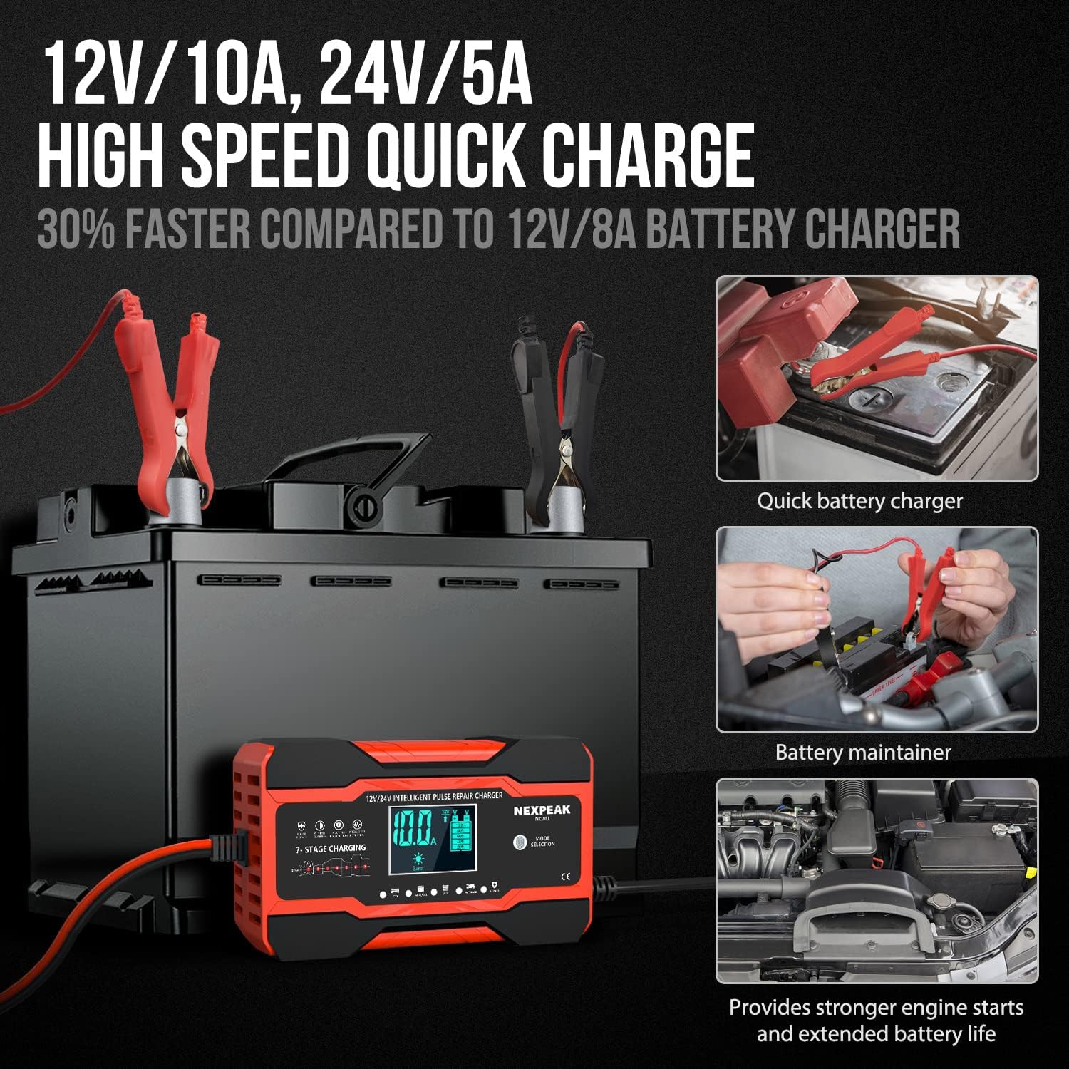 Thumbnail 1 de 10A Autobatterie-Ladegerät 12V/24V Smart Ladegerät für Auto