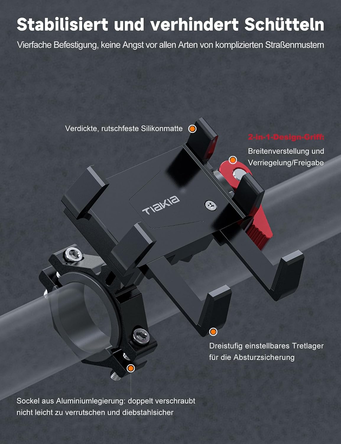 Detalle 2 de Tiakia Handyhalterung Fahrrad Aluminium 6 Klauen 360°