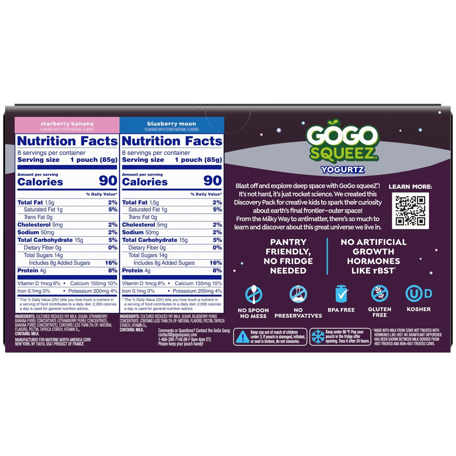 Detalle 2 de GoGo squeeZ Low Fat YogurtZ Space Discovery Variety Pack, 16 Pouches