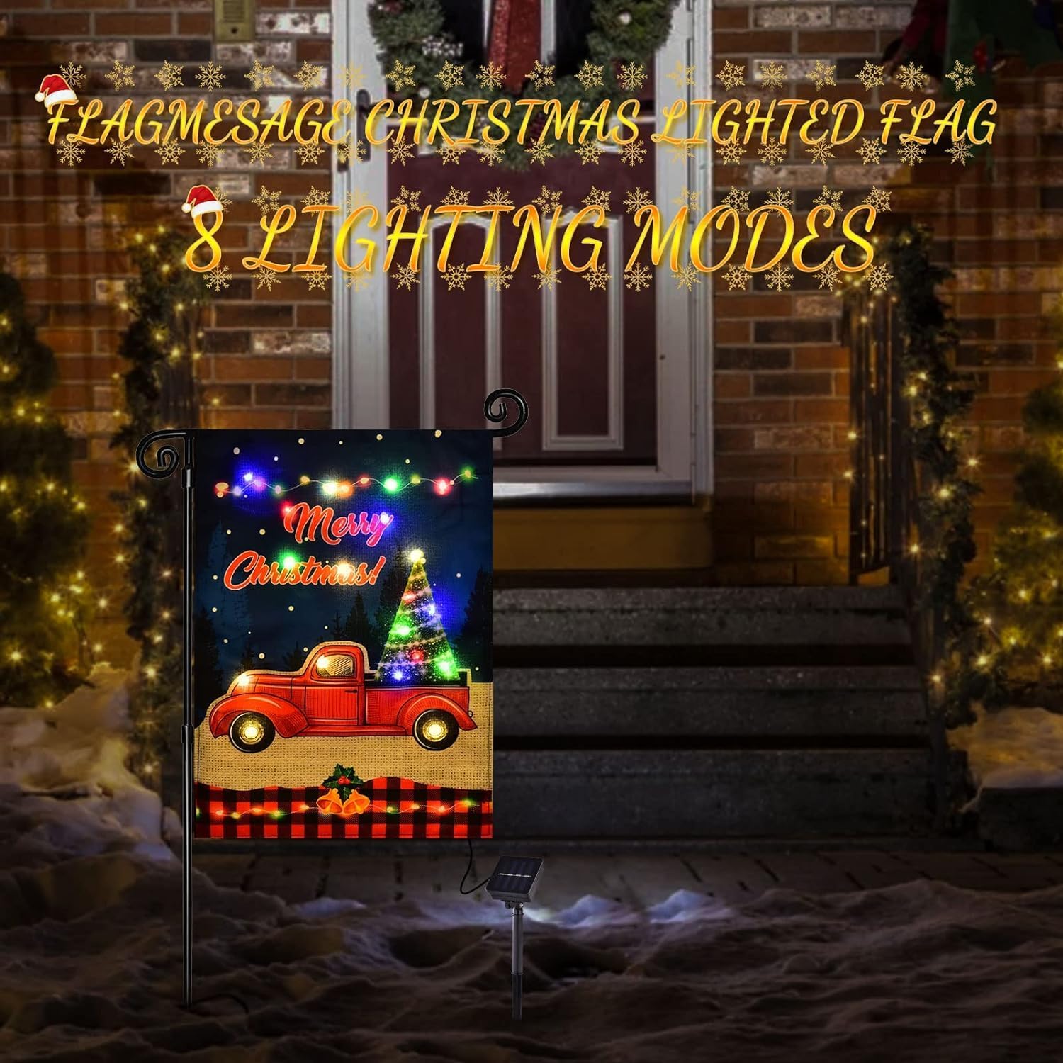 Detalle de FLAGMESAGE 01 Lighted Christmas Truck Garden Flag, Solar, 8 Modes, 12 x 18 In