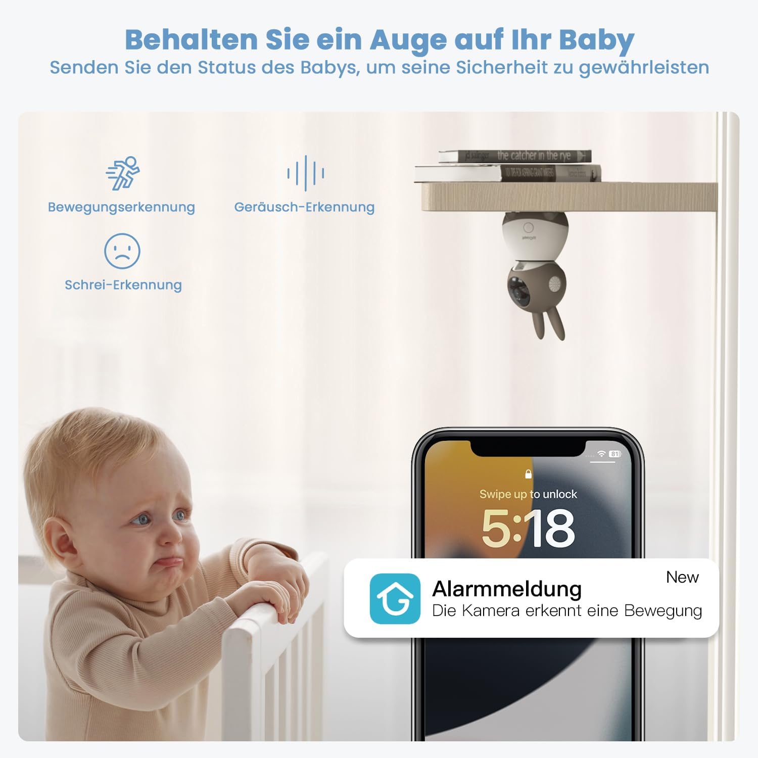 Thumbnail 5 de ieGeek Babyphone mit 2 Kameras 2K/3MP – 5 Zoll WLAN Video-Babyfon mit PTZ 355° und automatischer Verfolgung