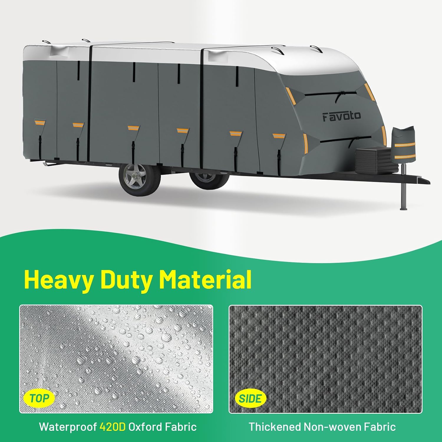 Detalle 2 de Favoto Wohnwagen Abdeckplane 550x250x220 cm – Wasserdicht, Winddicht & Atmungsaktiv (420D Oxford)