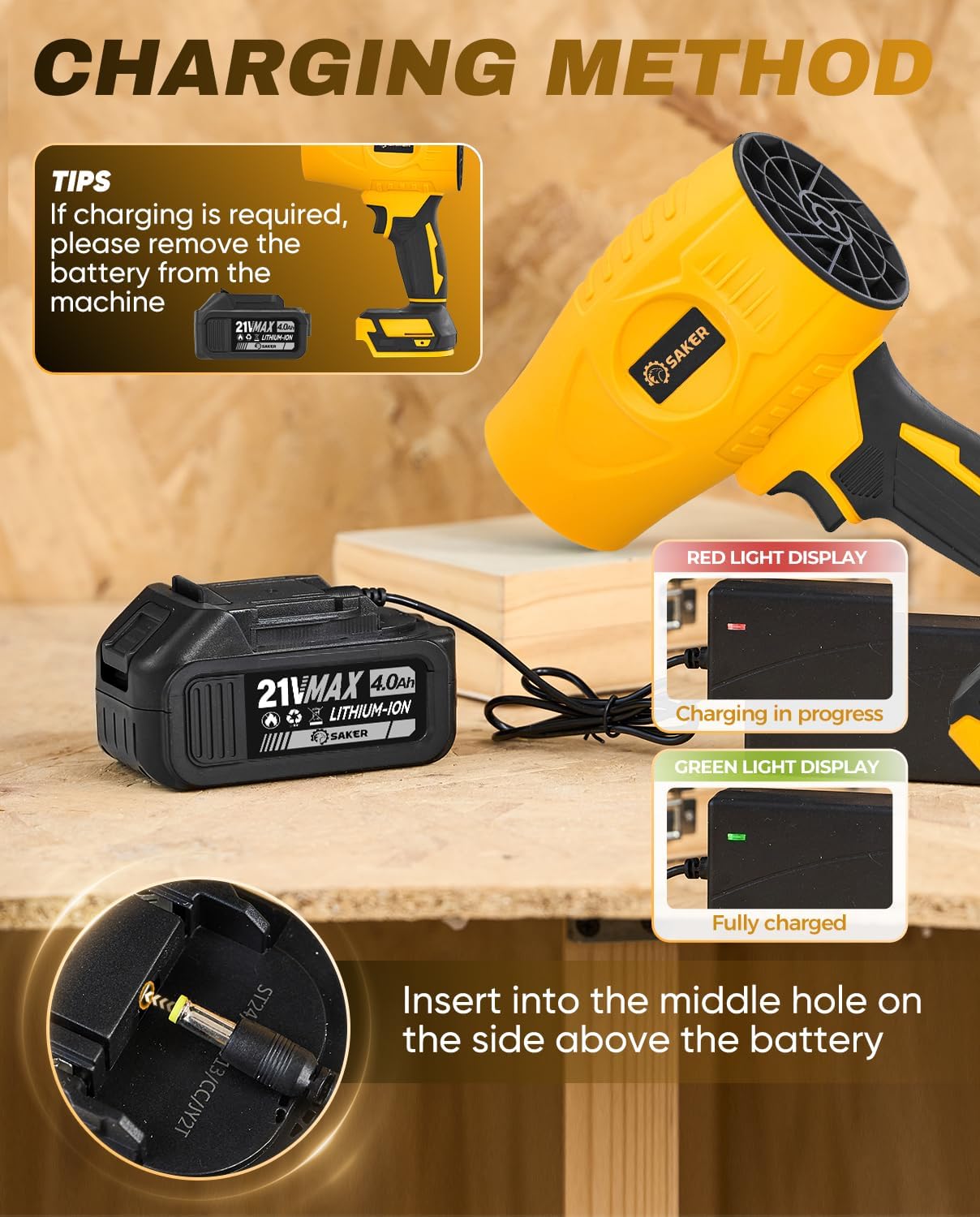 Detalle de Saker Cordless Leaf Blower with 4.0Ah Batteries