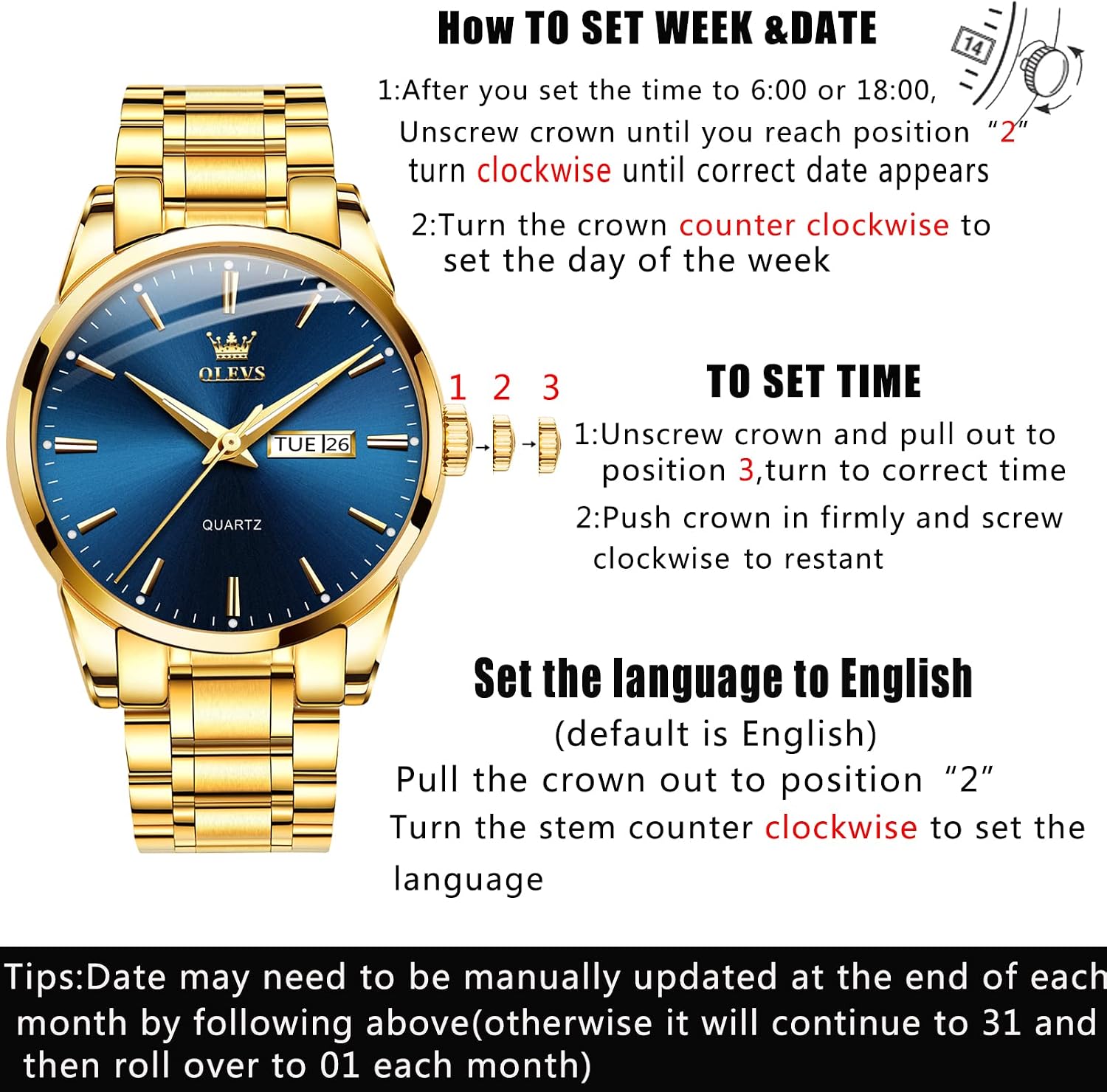 Detalle de OLEVS Men's Quartz Watch 39 mm