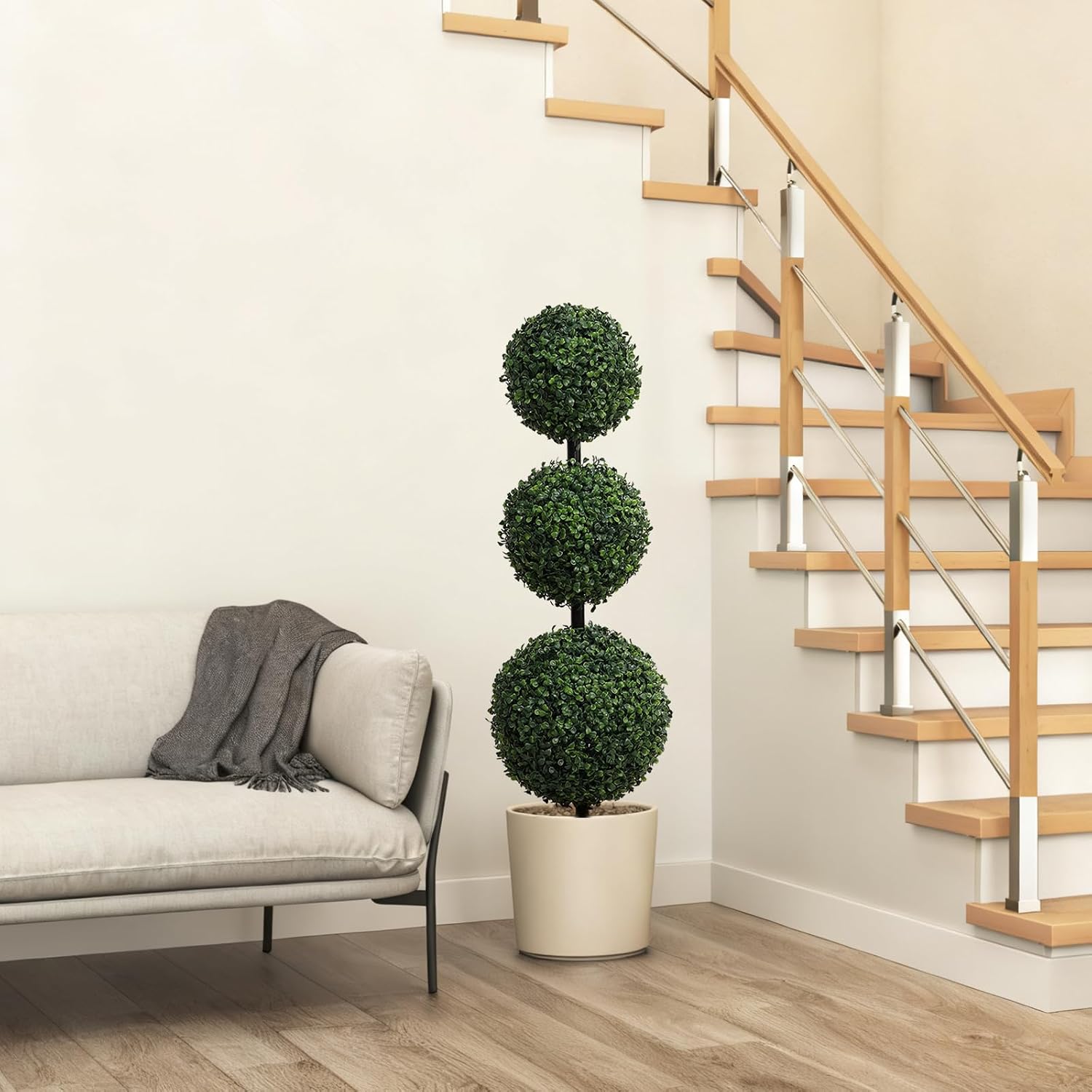 Detalle de momoplant Artificial Boxwood Topiary Ball Trees, 3.3ft Set of 2 – Durable, Ready-to-Display Indoor/Outdoor Decor