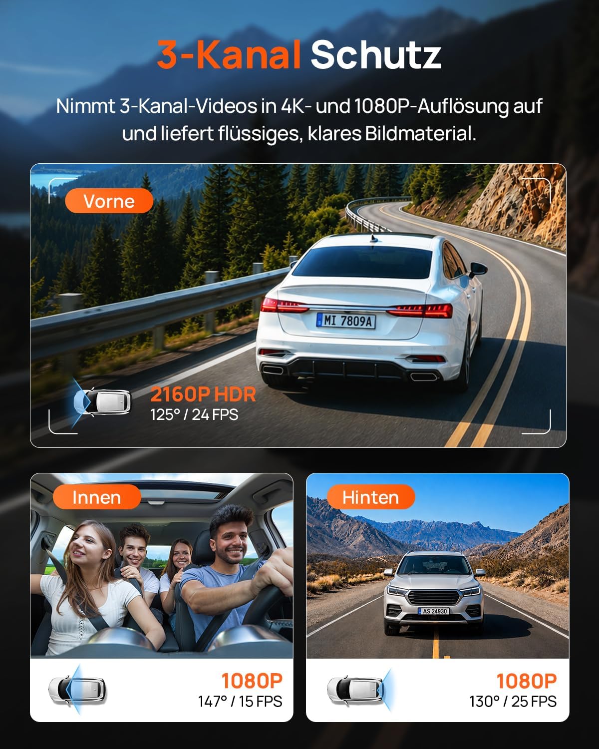 Thumbnail 1 de 70mai T800E 4K Dashcam 3‑Kanal