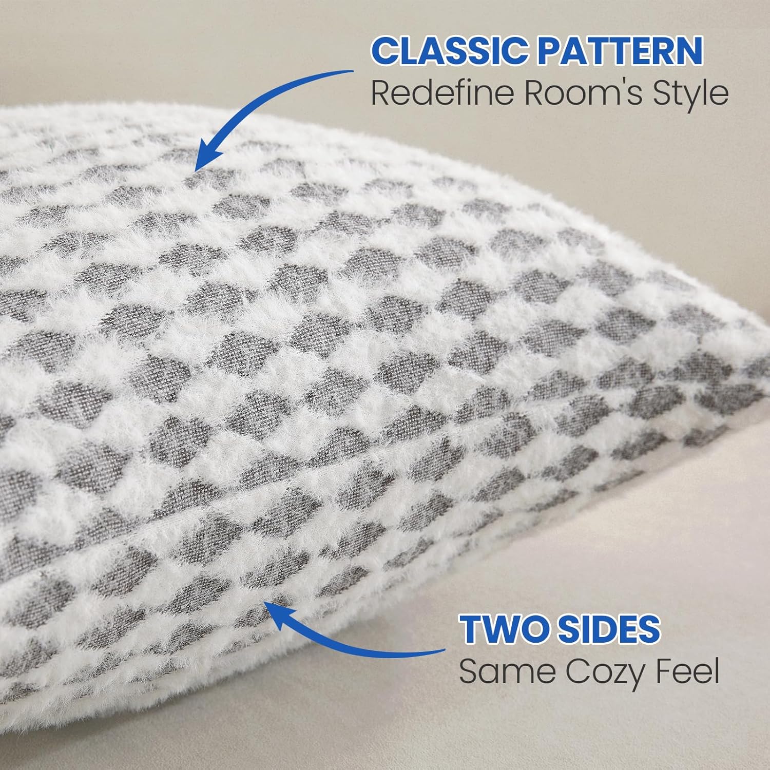 Detalle 2 de Ystyle Lot de 2 Housse Coussin 60x60 en Chenille avec motif Diamant – Gris Fumé