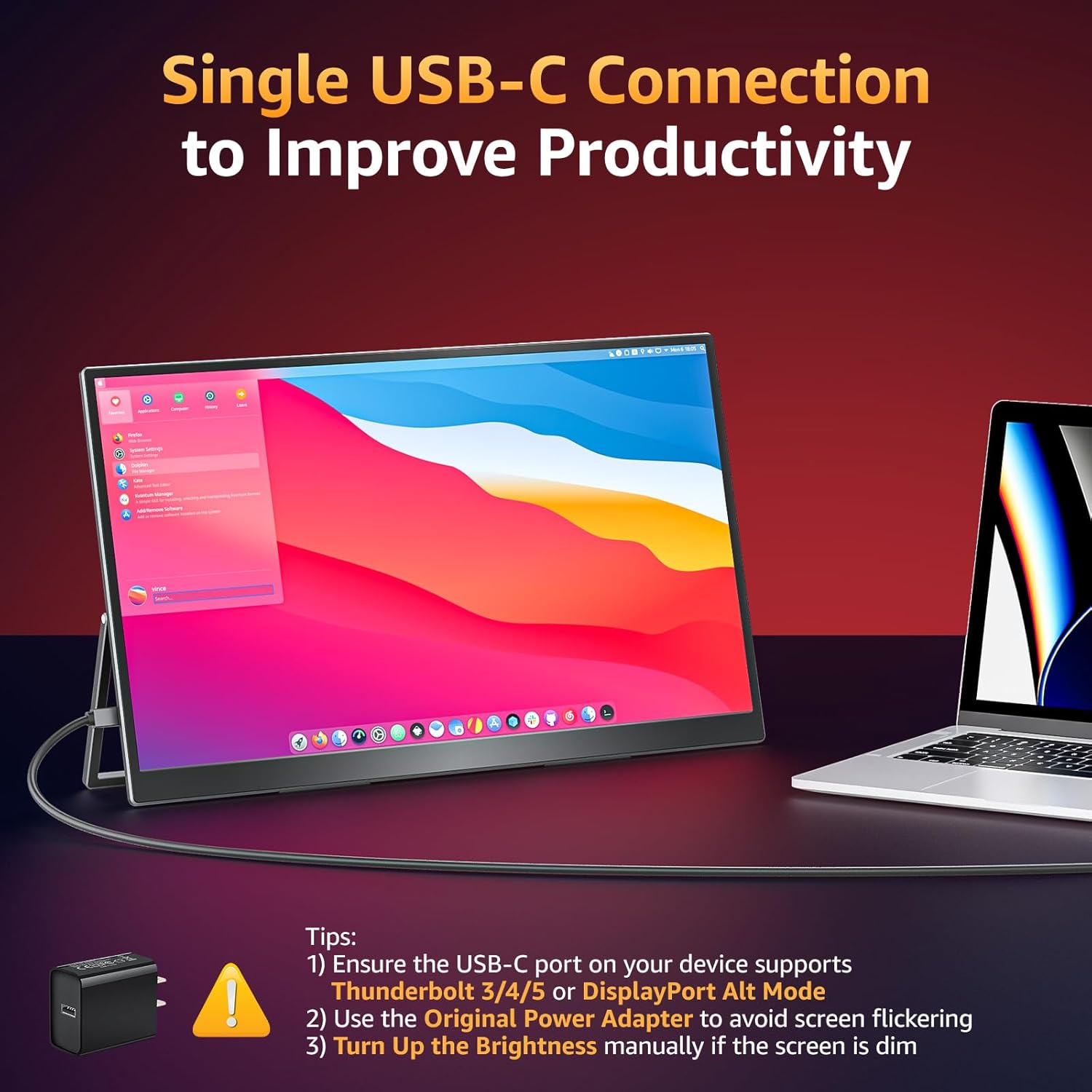 Thumbnail 1 de Upperizon 18.5-inch Portable Monitor (FHD) with 100Hz IPS, 125% sRGB, USB-C & HDMI