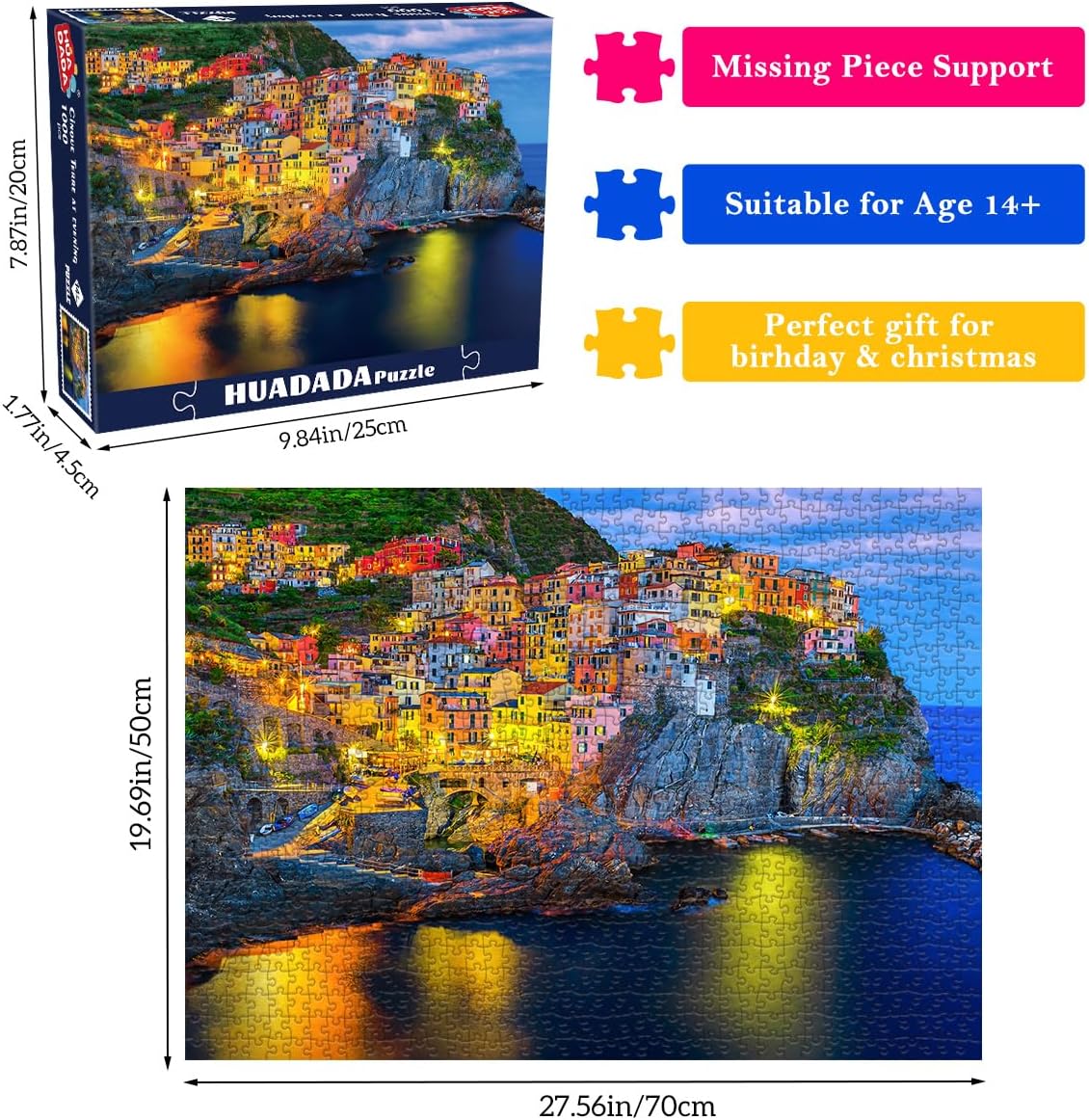 Detalle 2 de HUADADA 1000-Piece Jigsaw Puzzle: Cinque Terre at Night