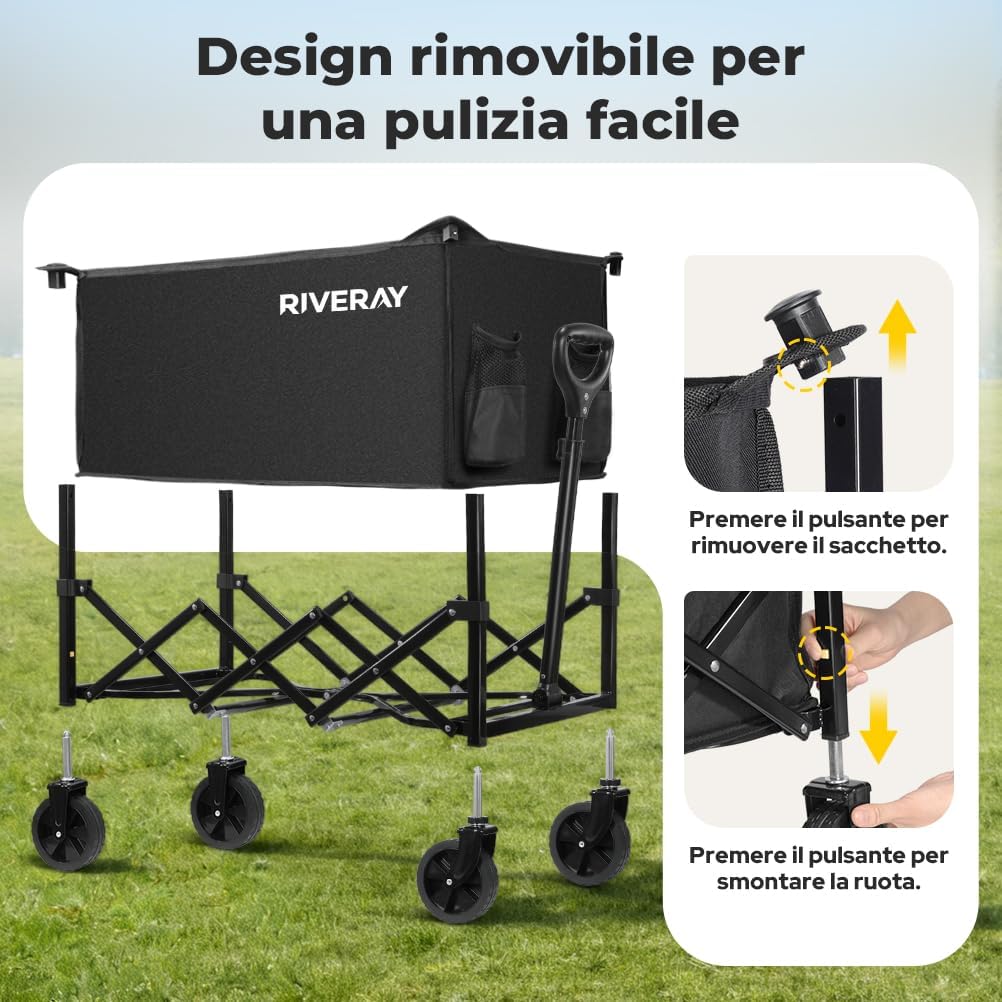 Thumbnail 6 de RIVERAY Carrello da Campeggio Pieghevole 120L – Portatile, 100 kg, Ruote Tutti Terreni